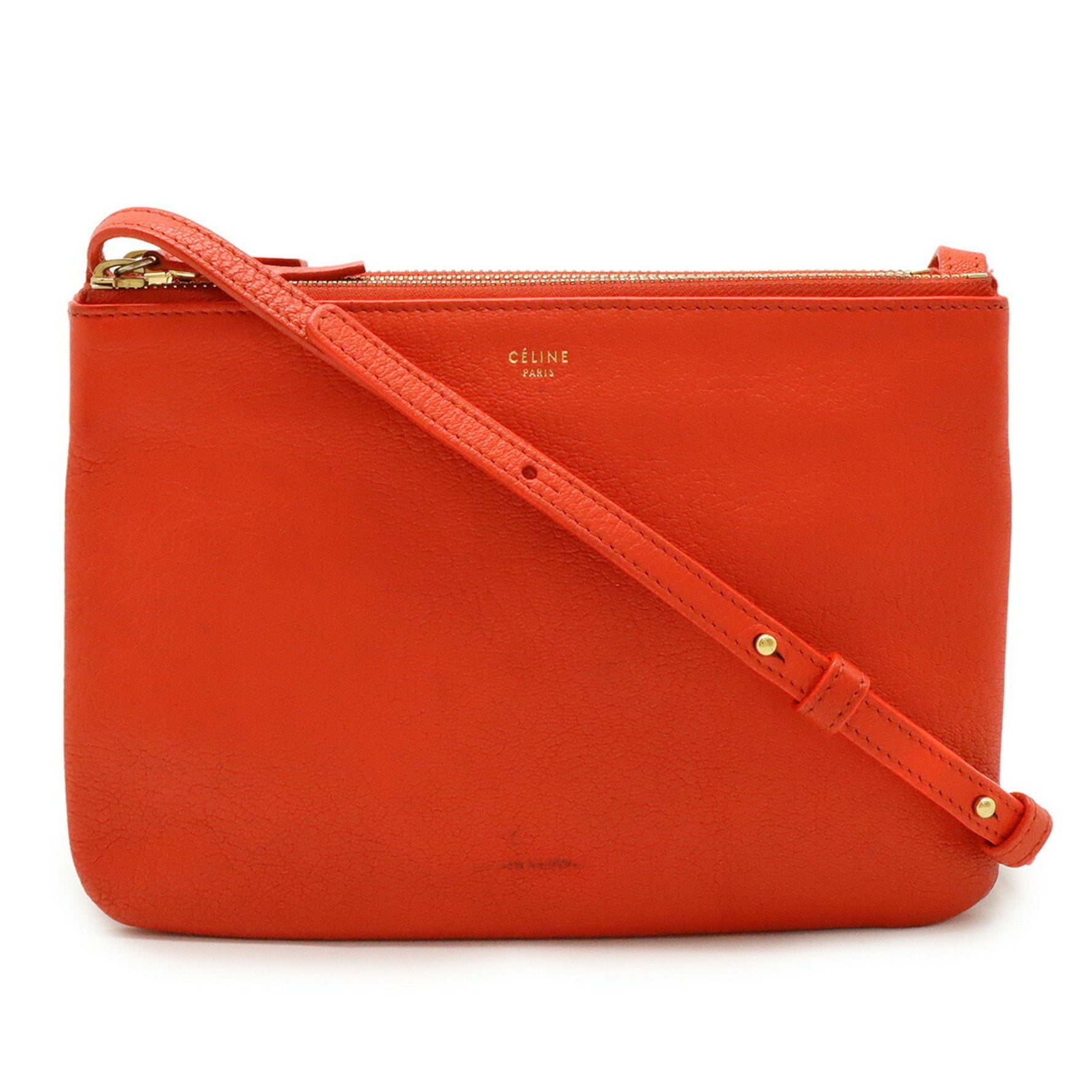 CELINE Trio Small Shoulder Bag/Pouch in Vermilion and Orange-Red Leather