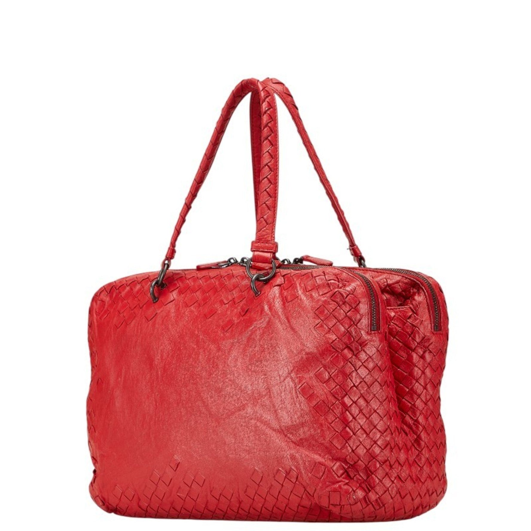 Bottega Veneta Intrecciato Handbag Tote Bag Red Leather BOTTEGAVENETA