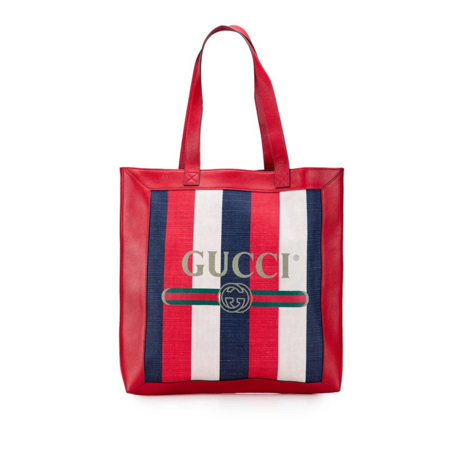 Gucci Soho Tricolor Tote Bag Red Navy White Leather Canvas