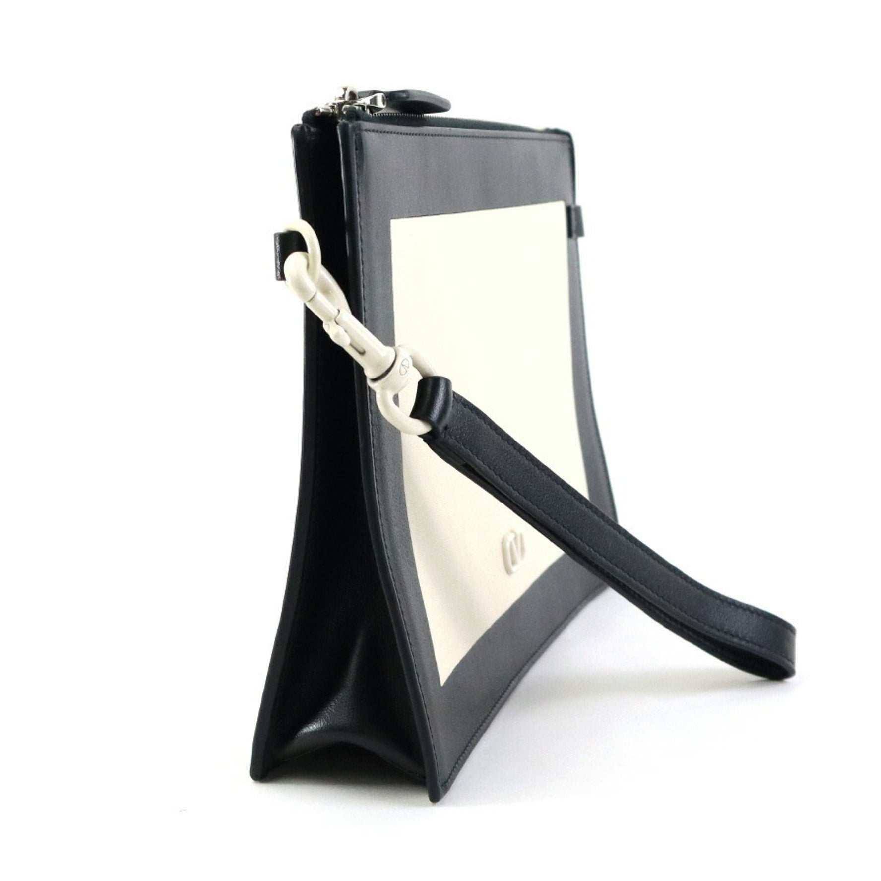 Valentino Garavani Clutch Bag V Leather Black x Ivory Men's