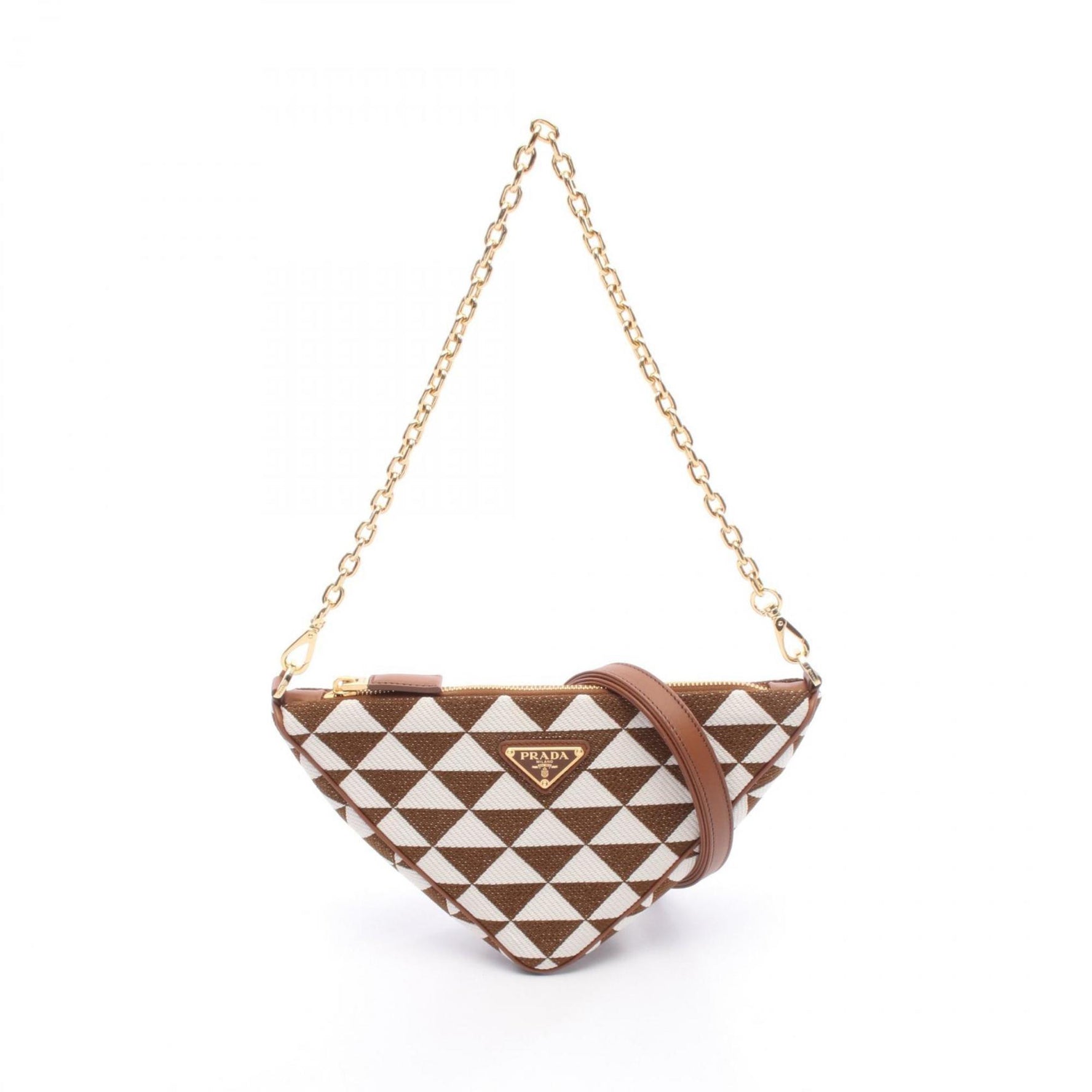 Prada Triangle Shoulder Bag, Canvas and Leather, Brown White