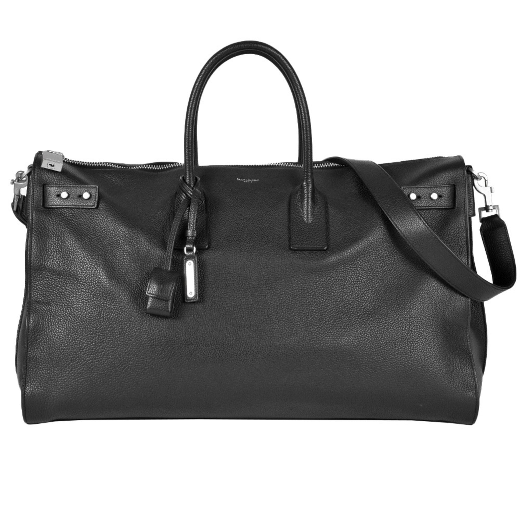 Saint Laurent SAINT LAURENT 48H Duffle Bag Sac de Jour Souple Shoulder Grained Leather Black Handbag ITJ1Y5LPUTKL