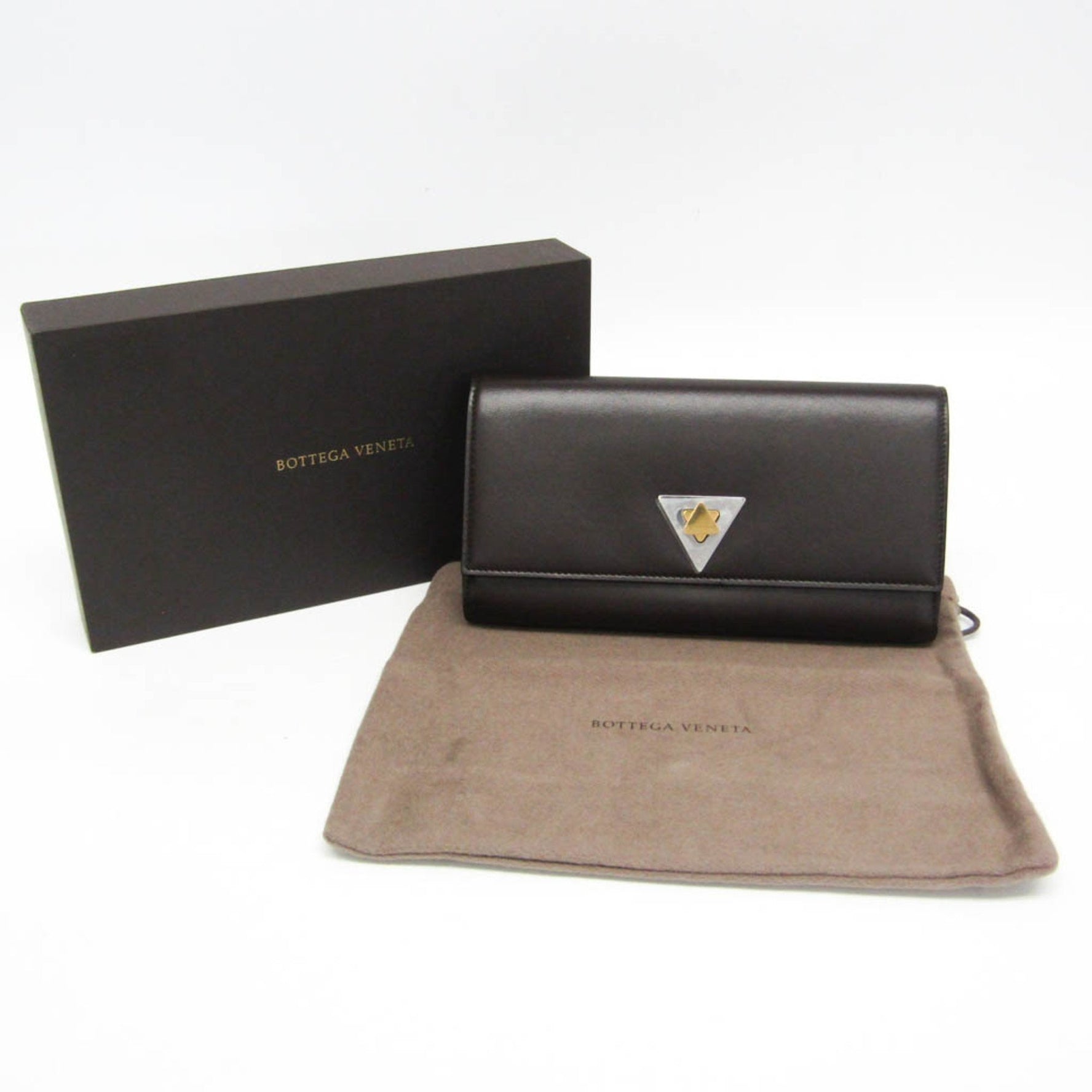 Bottega Veneta Triangle Turnlock Men,Women Calfskin Long Wallet (bi-fold) Dark Brown