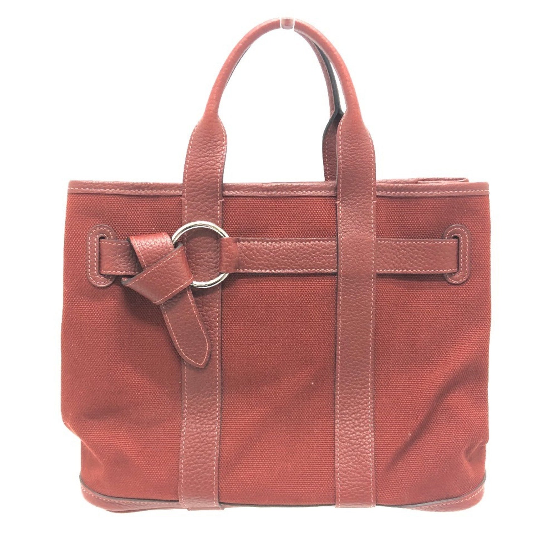 HERMES Petite Santu Tote Bag, Canvas/Leather