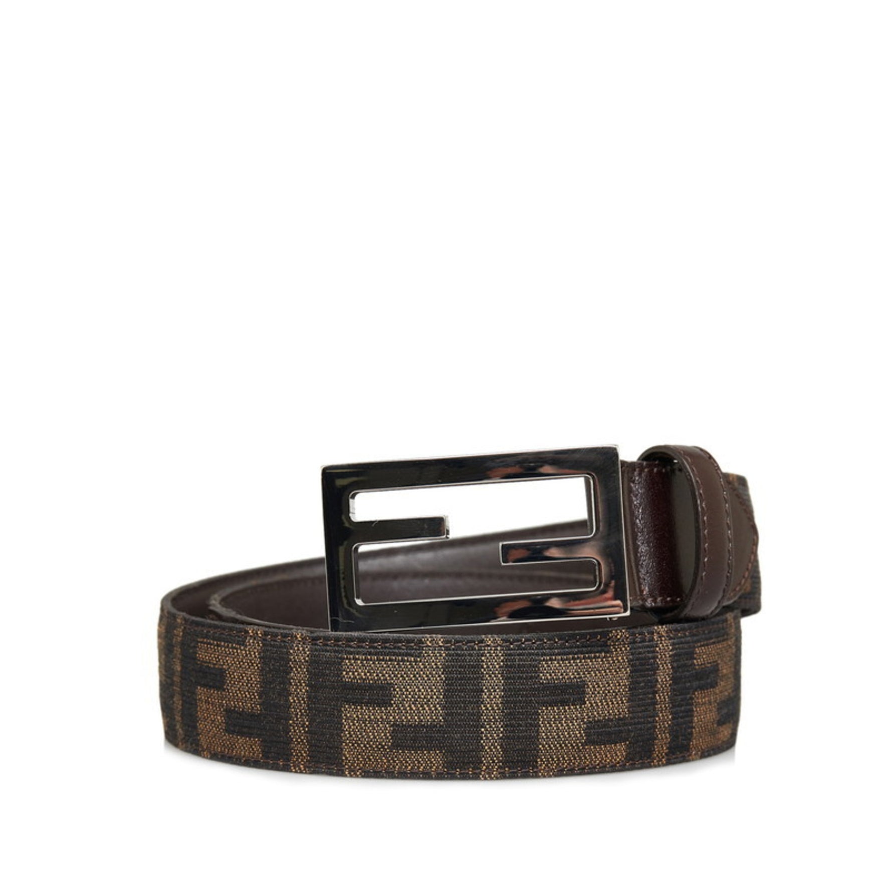 FENDI ZUCCA FF BUCKLE BELT 42 CANVAS LEATHER