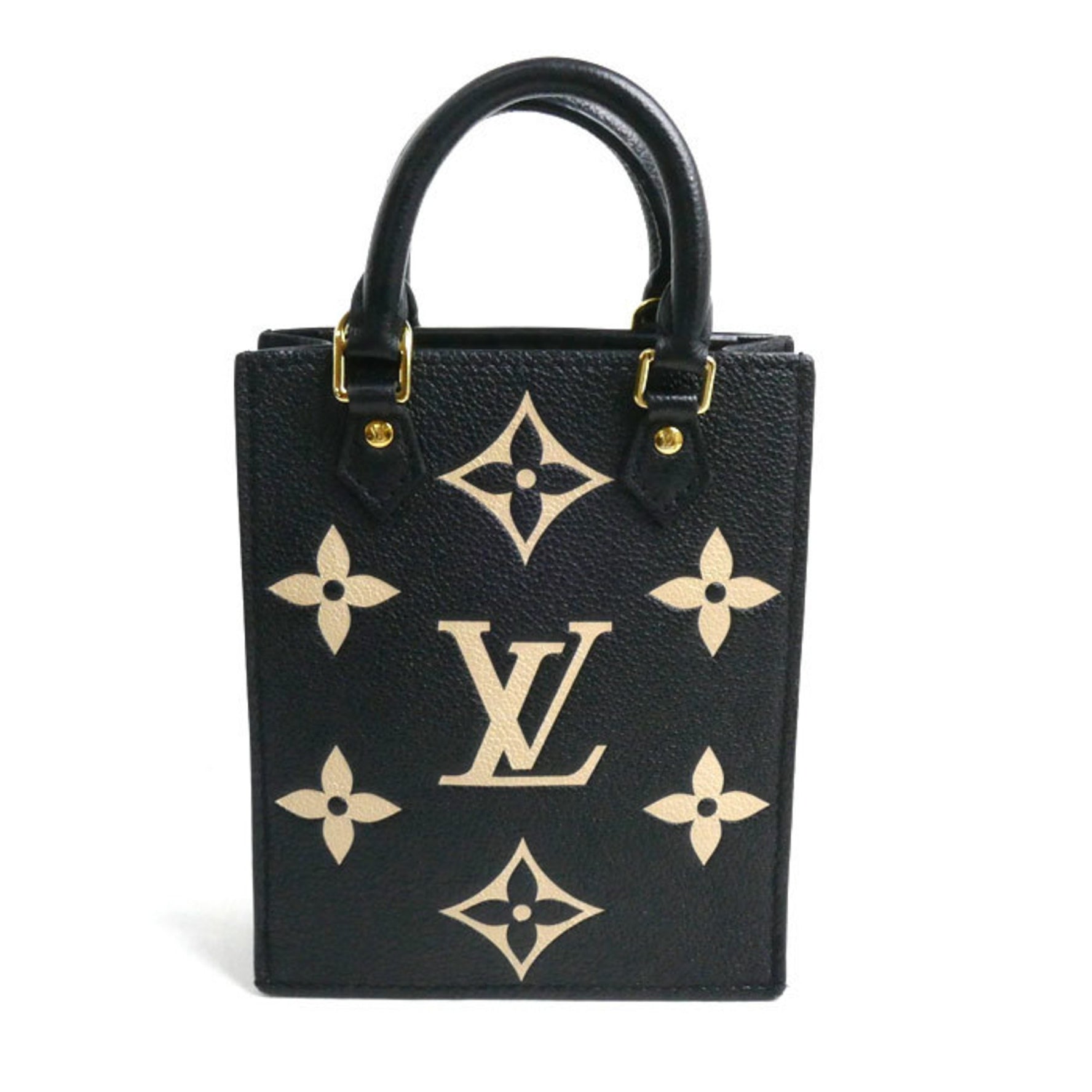 Louis Vuitton Petite Sac Plat Shoulder Bag Monogram Empreinte Black Beige