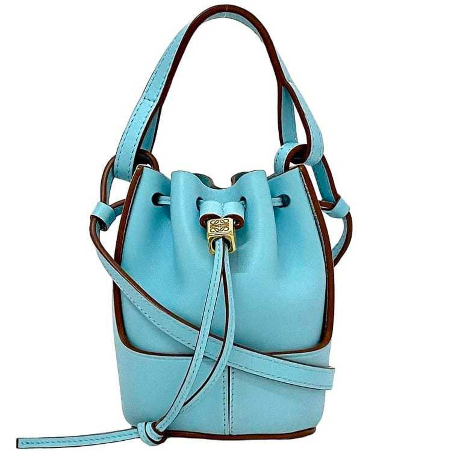 LOEWE Nano Balloon Shoulder Bag Light Blue Anagram Leather Crossbody Pochette Pastel Color