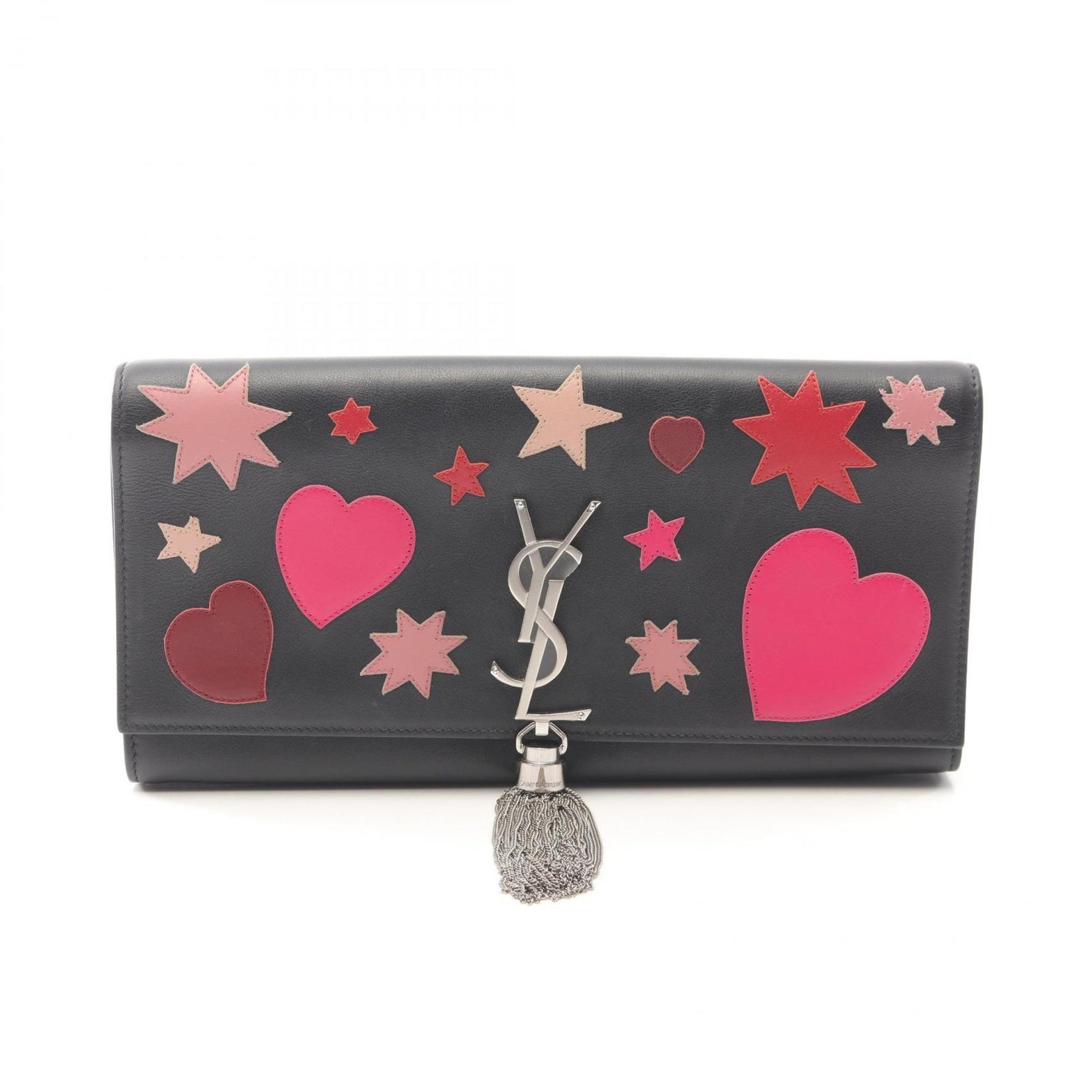 Saint Laurent Monogram Tassel Second Bag Clutch Leather Women's Black Red Pink