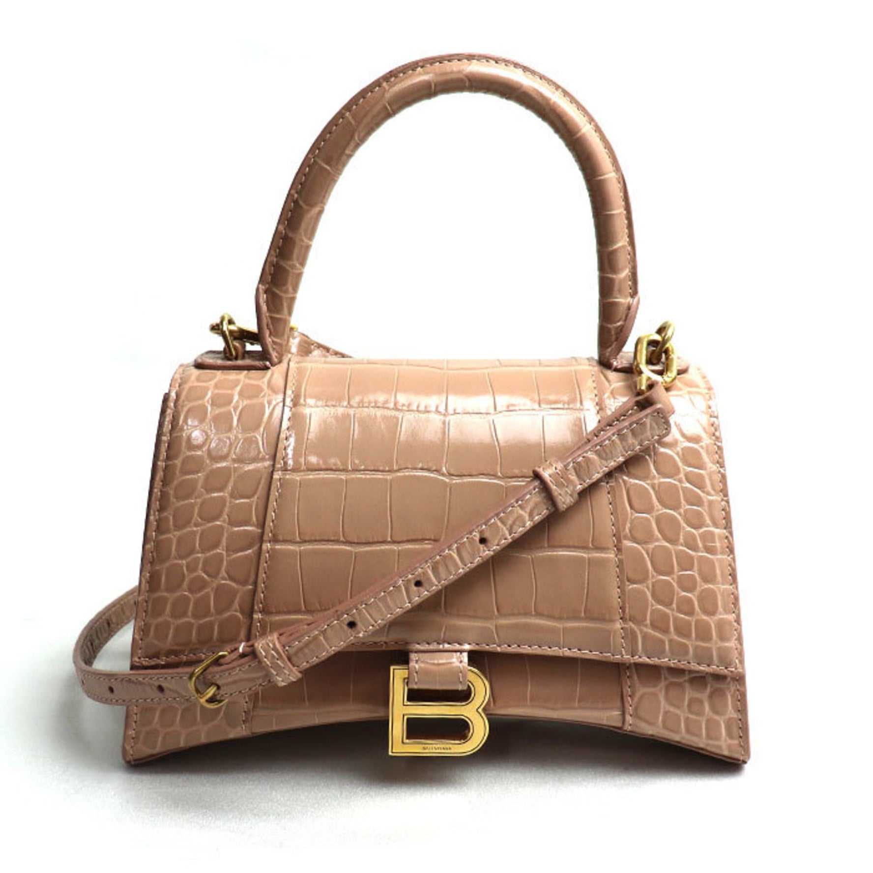 BALENCIAGA Hourglass Small Embossed 2-Way Shoulder Bag Pink Beige Women's