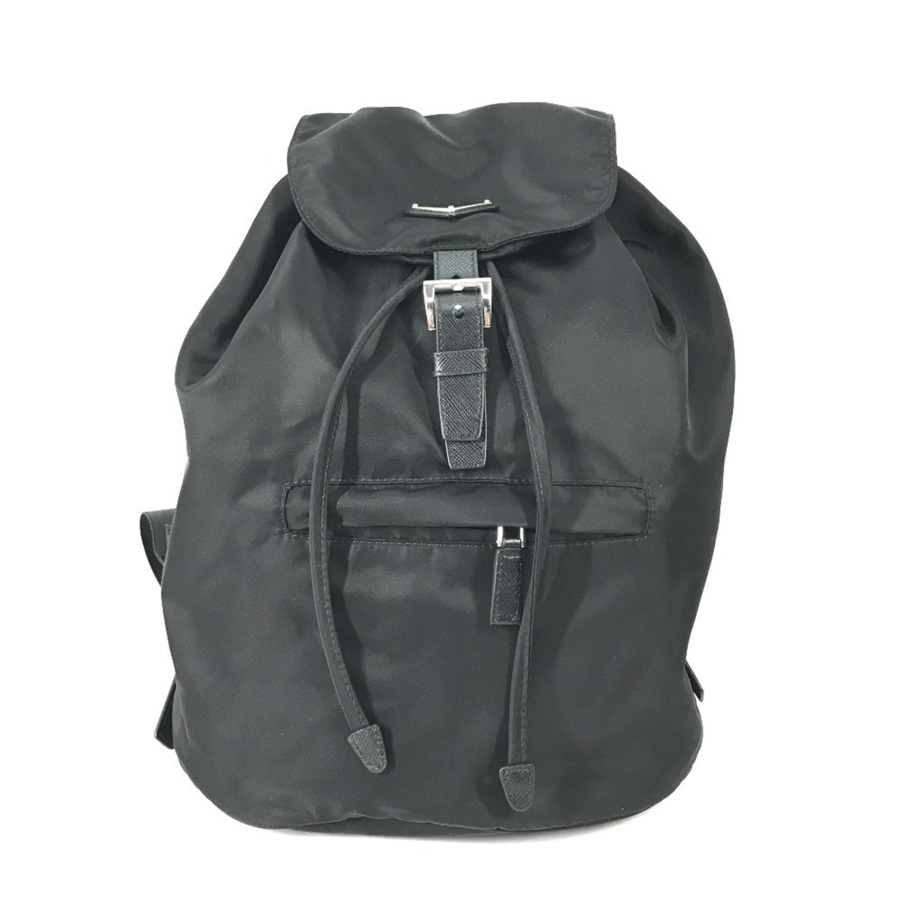PRADA Logo Plate Triangle Backpack in Nylon/Leather