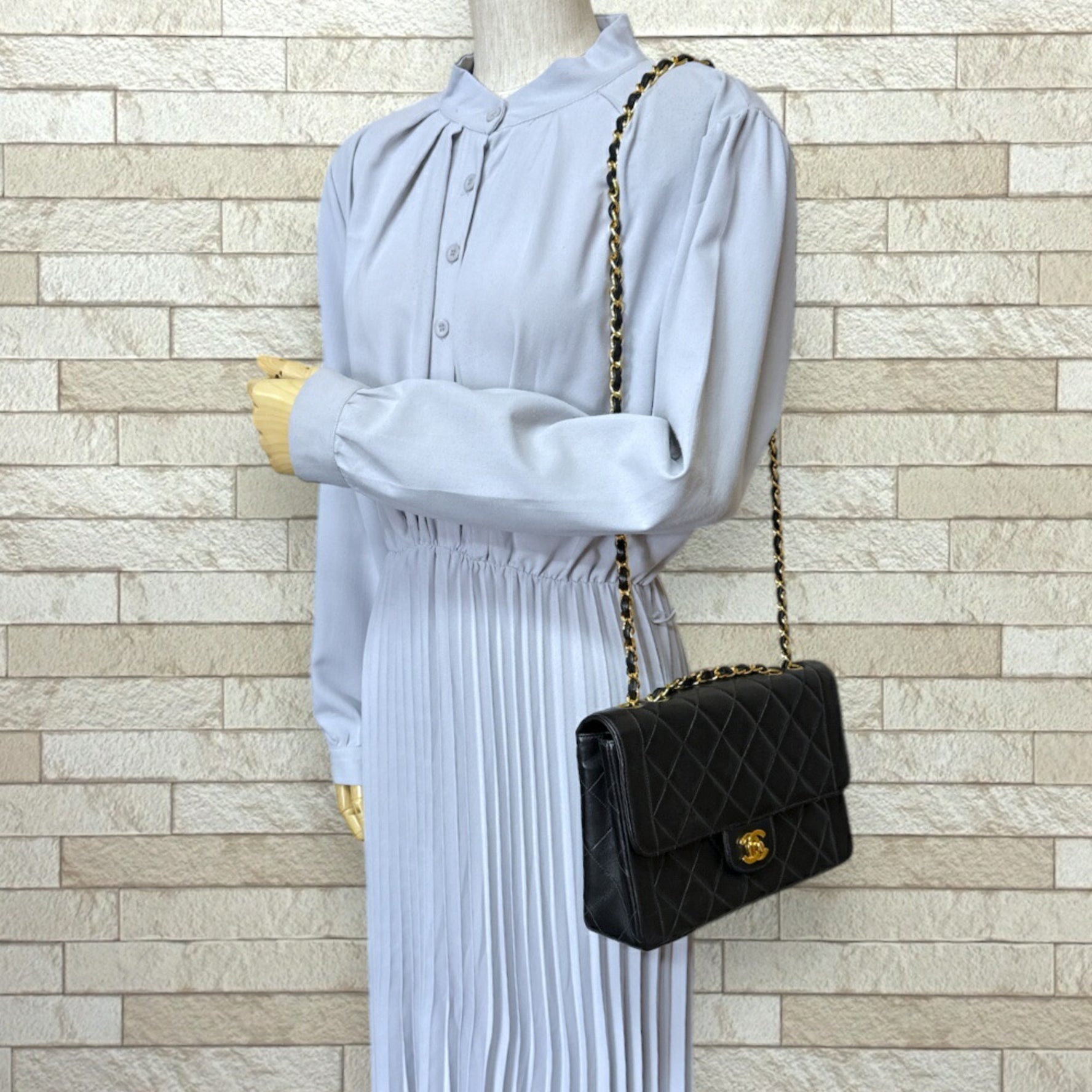 Chanel Matelasse Shoulder Bag Lambskin Black Women's Double Chain