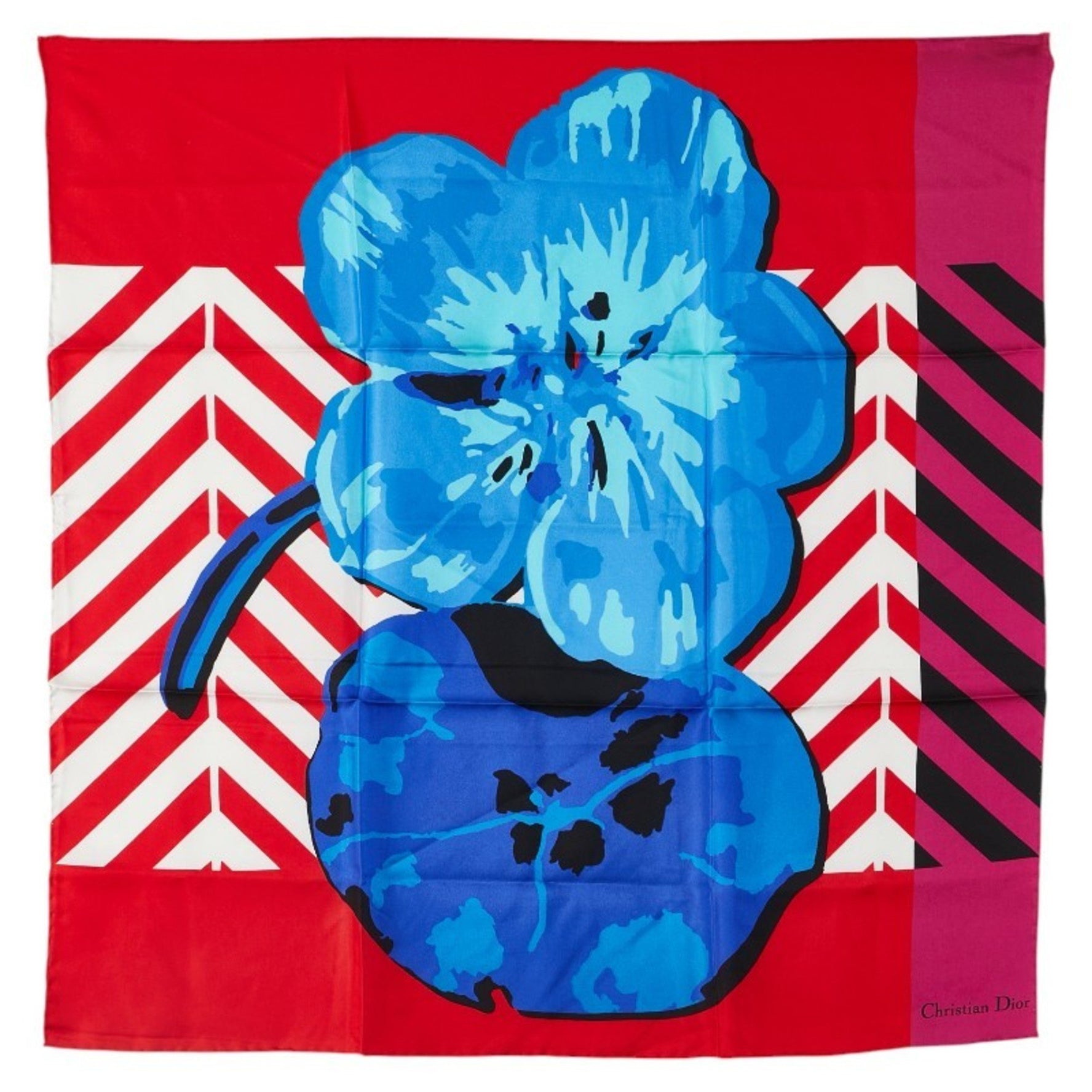 Christian Dior Dior floral motif scarf, silk, red, blue, and multicolor