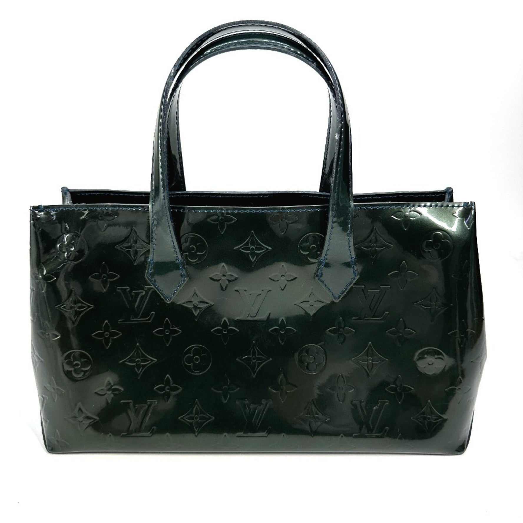 Louis Vuitton Monogram Vernis Wilshire PM Tote Bag Handbag Blue Nuit Green