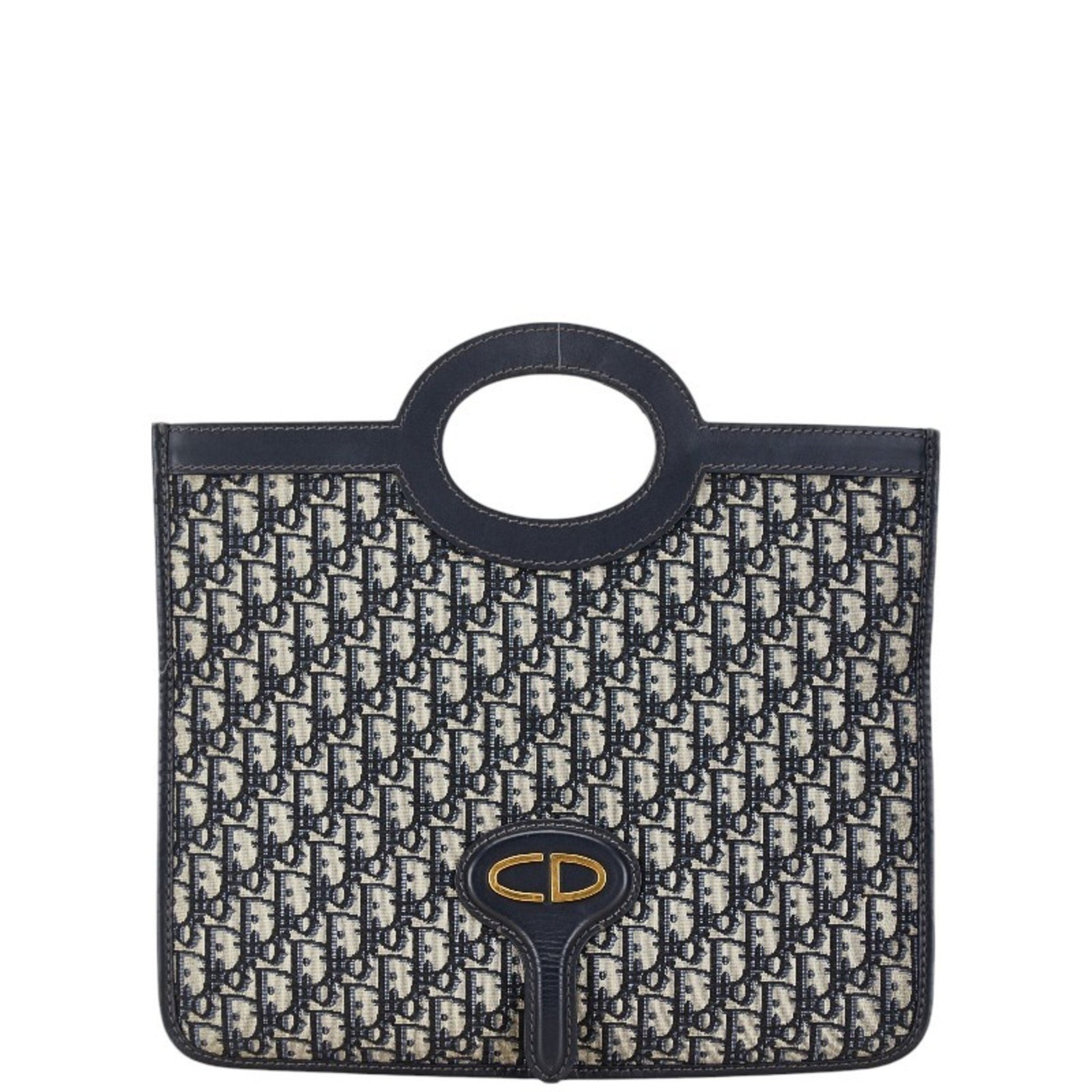 Christian Dior Dior Trotter CD Logo Handbag Navy Beige Canvas Leather