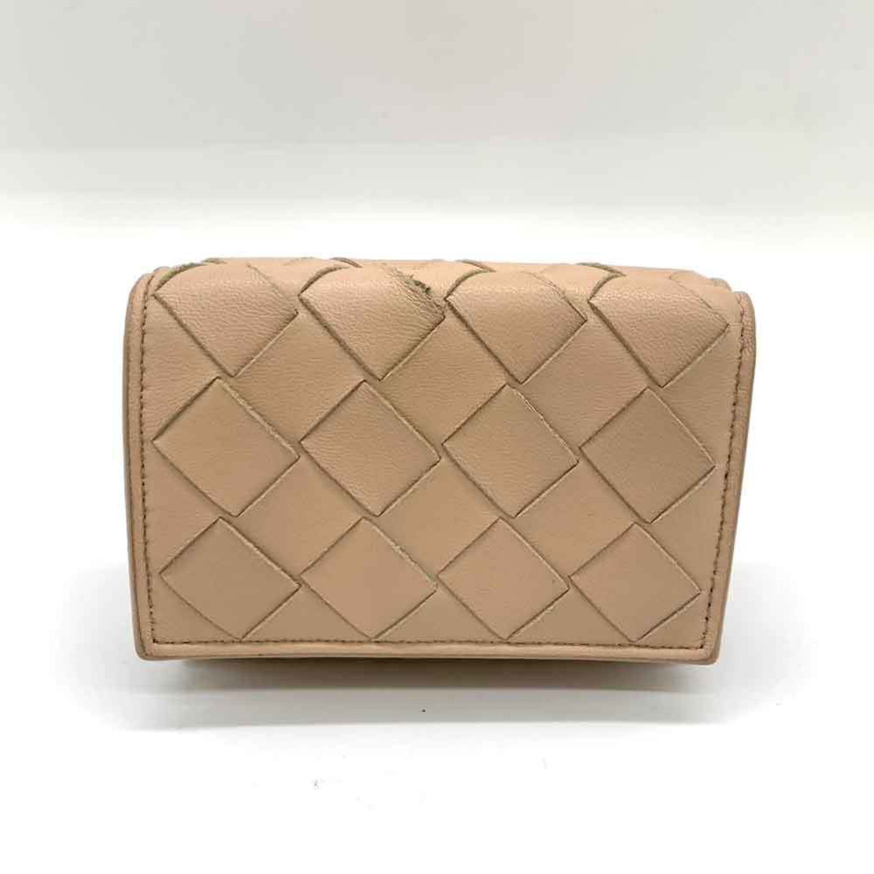 Bottega Veneta Tri-fold Wallet Intrecciato Beige Leather Compact BOTTEGA VENETA