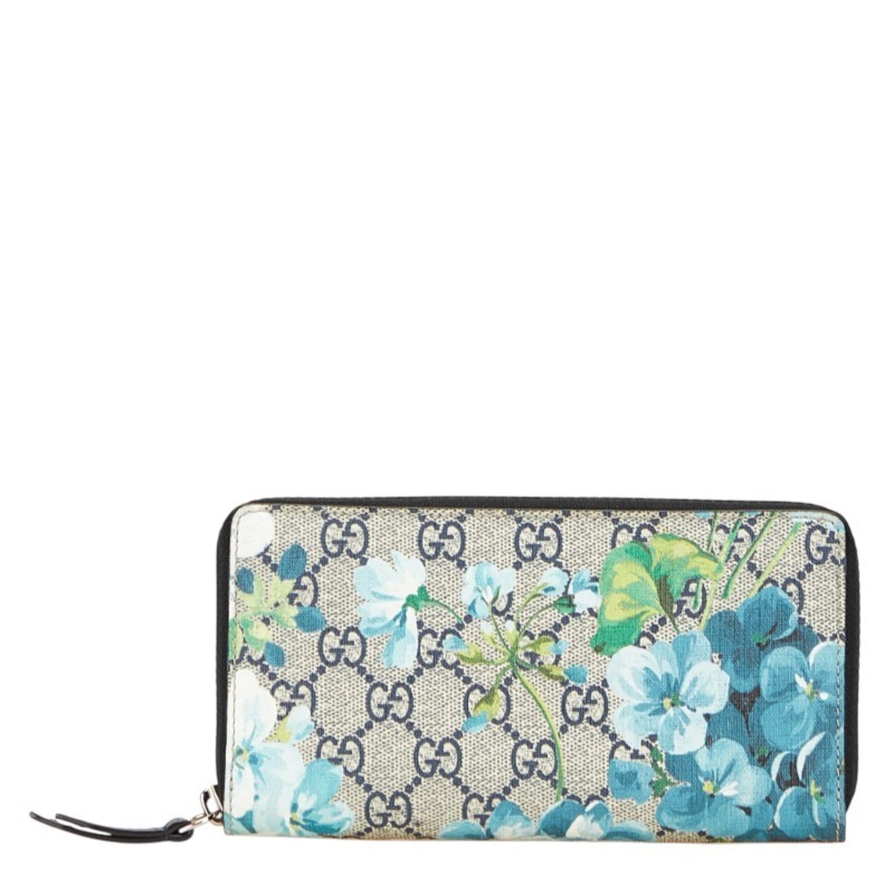 Gucci GG Bloom Supreme Round Zip Long Wallet Beige Blue