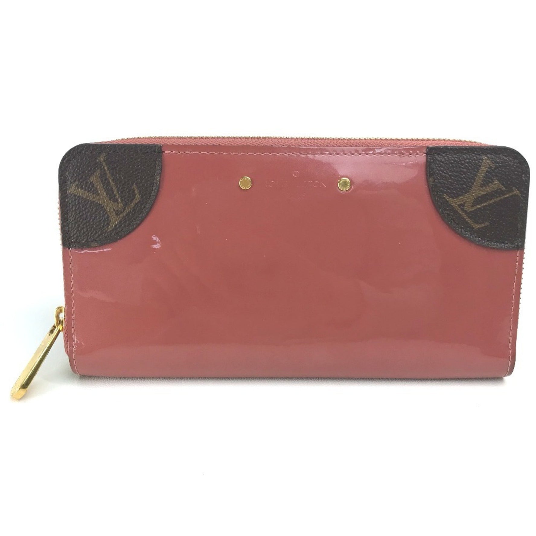 LOUIS VUITTON M62318 Monogram Zippy Venice Long Wallet in Patent Leather/Monogram Canvas, Women's, Vieux Rose, Pink Beige