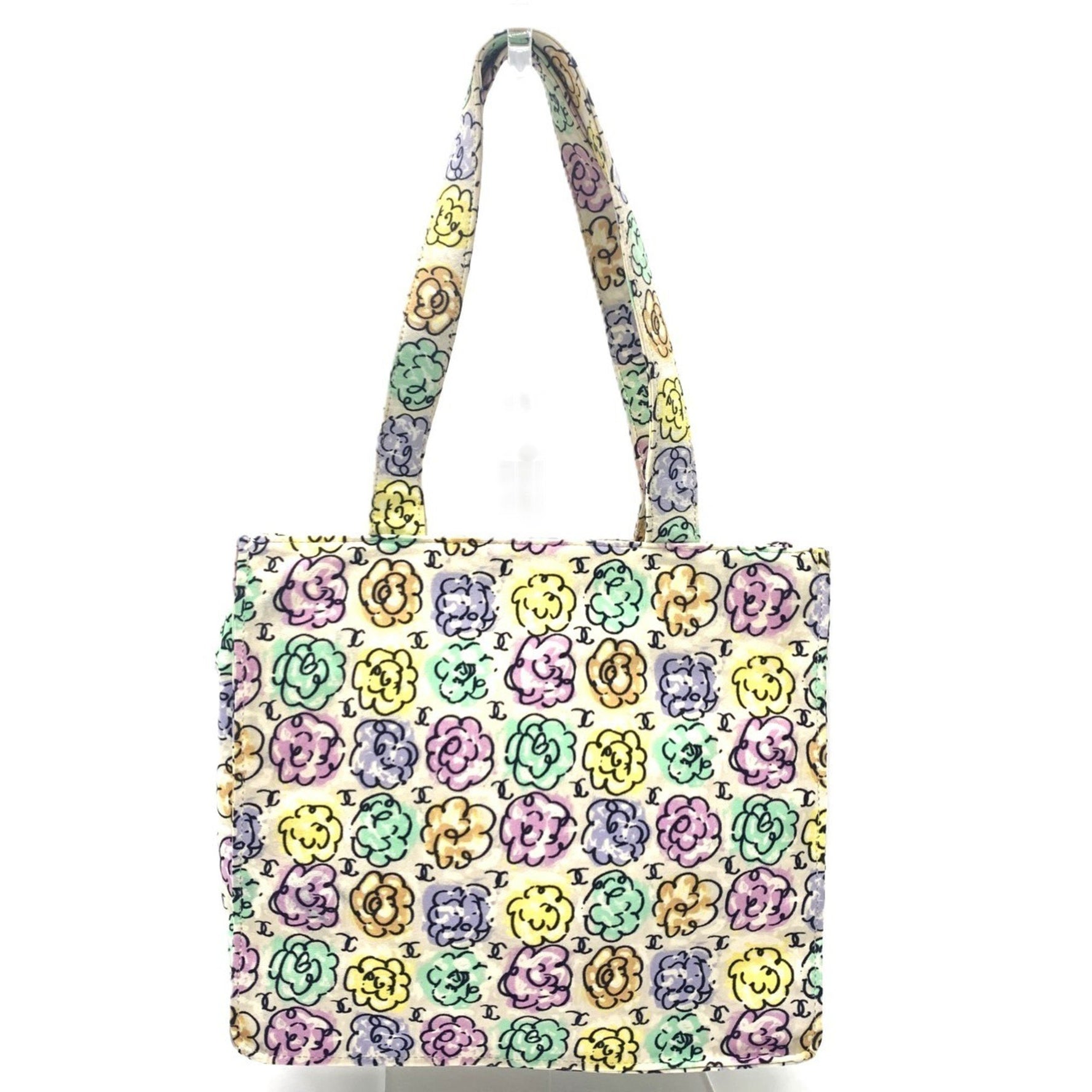 Chanel Flower Print Tote Camellia Nylon Canvas Bag Multicolor