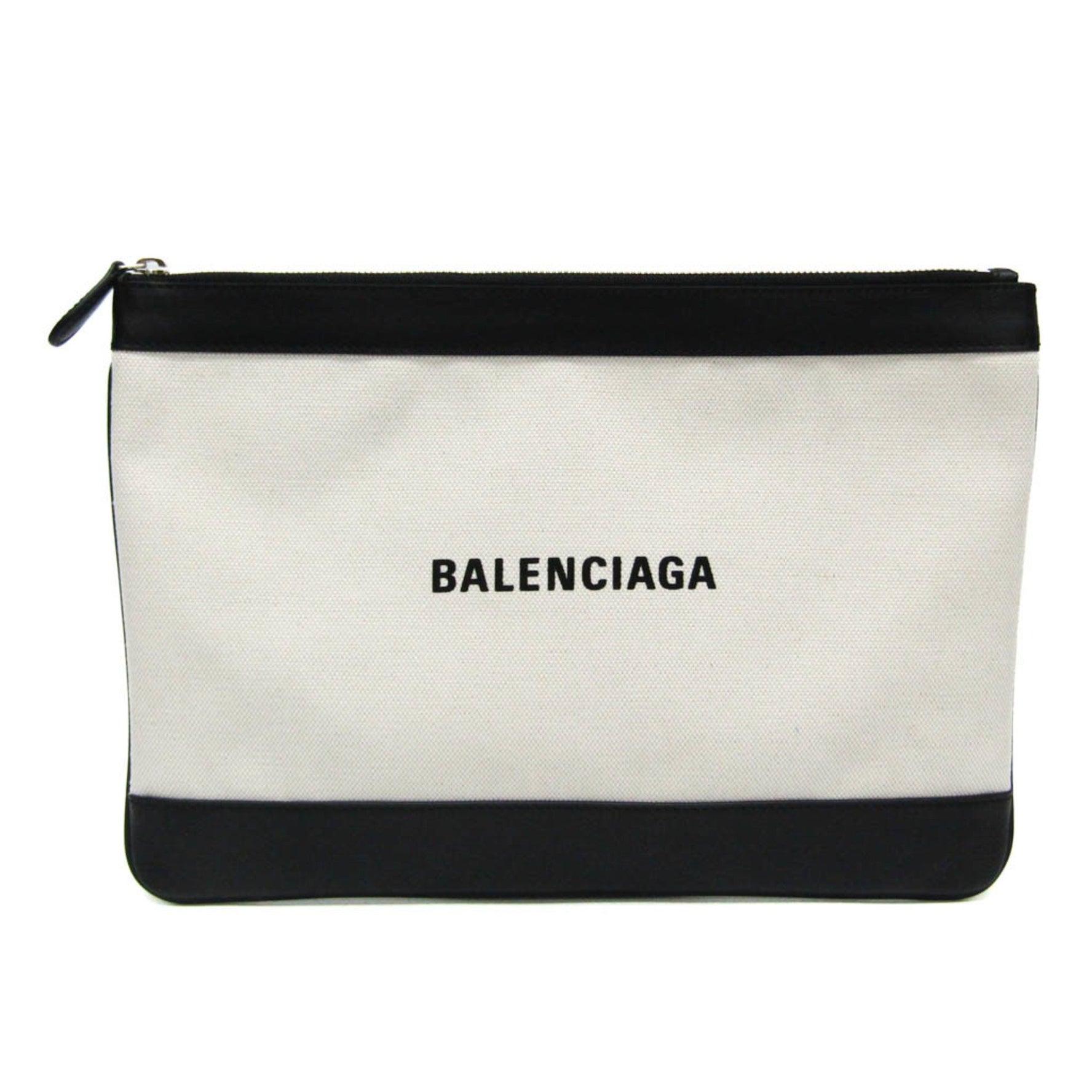 Balenciaga NAVY CLIP M Women's Canvas,Leather Clutch Bag Black,Cream