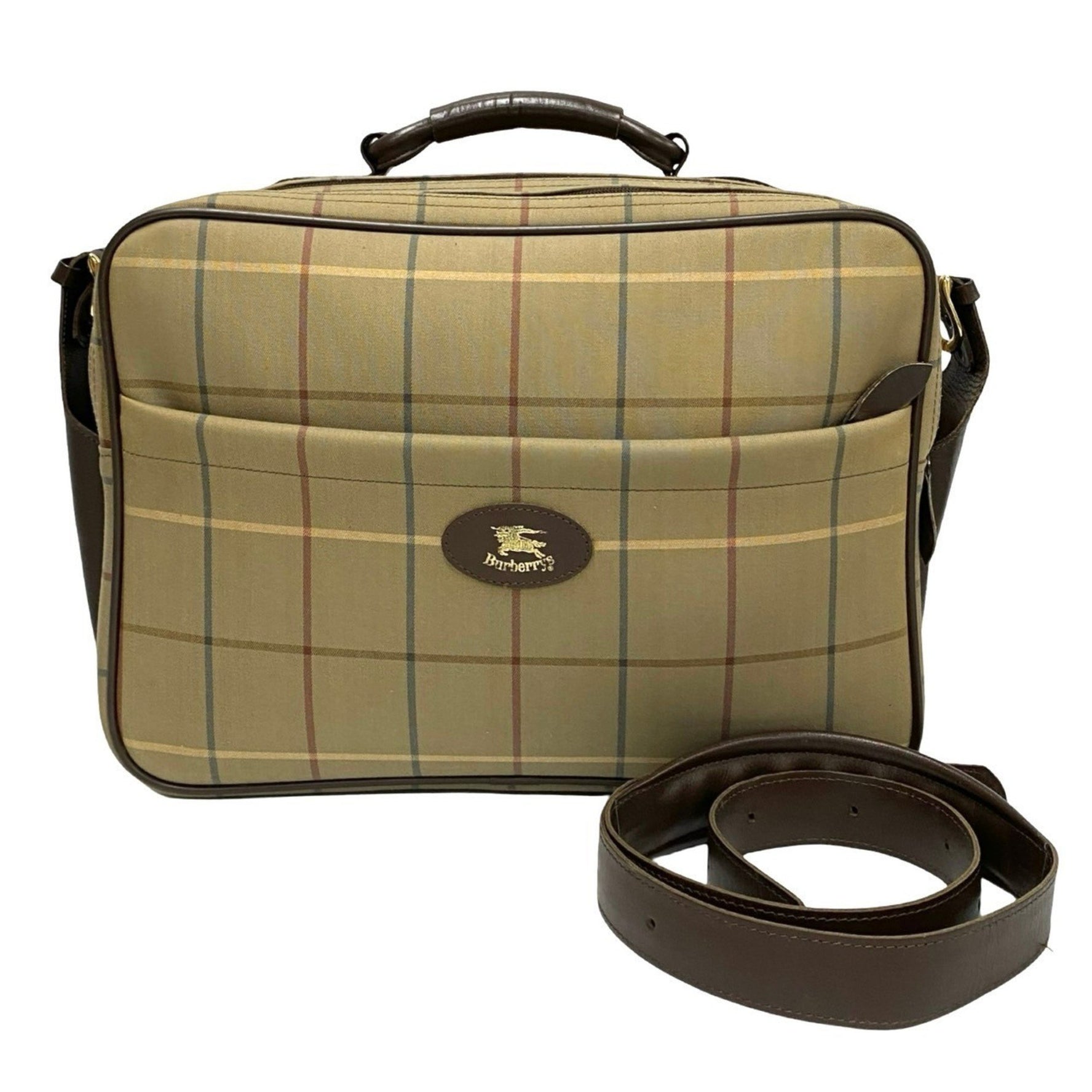 Burberry's Shadow Horse logo canvas and leather Boston/shoulder bag, brown