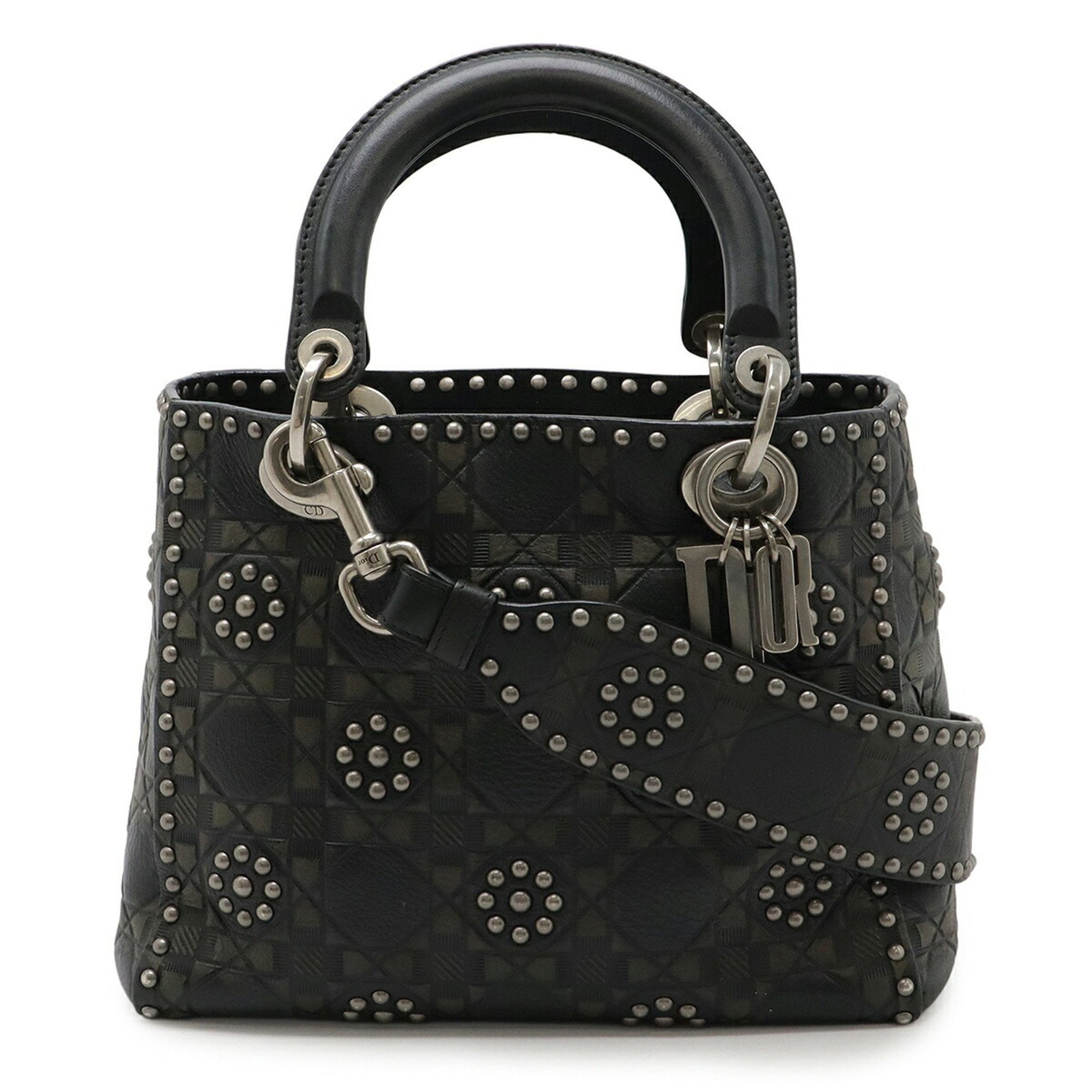 Christian Dior Lady Studded Cannage Handbag/Shoulder Bag in Black Calfskin