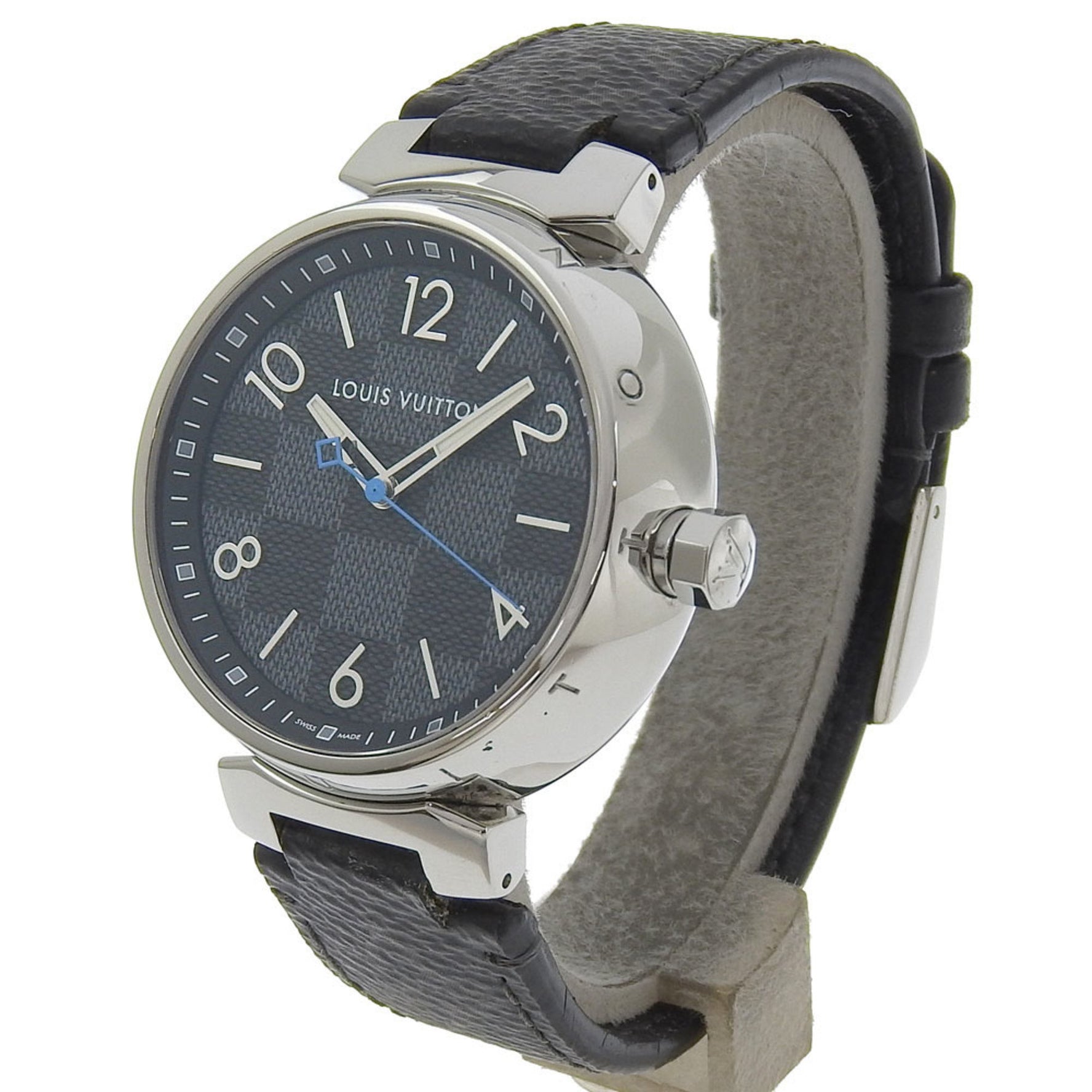 Louis Vuitton Tambour GM Watch QA073 Stainless Steel x Monogram Eclipse Canvas Quartz Analog Display Black Dial Men's