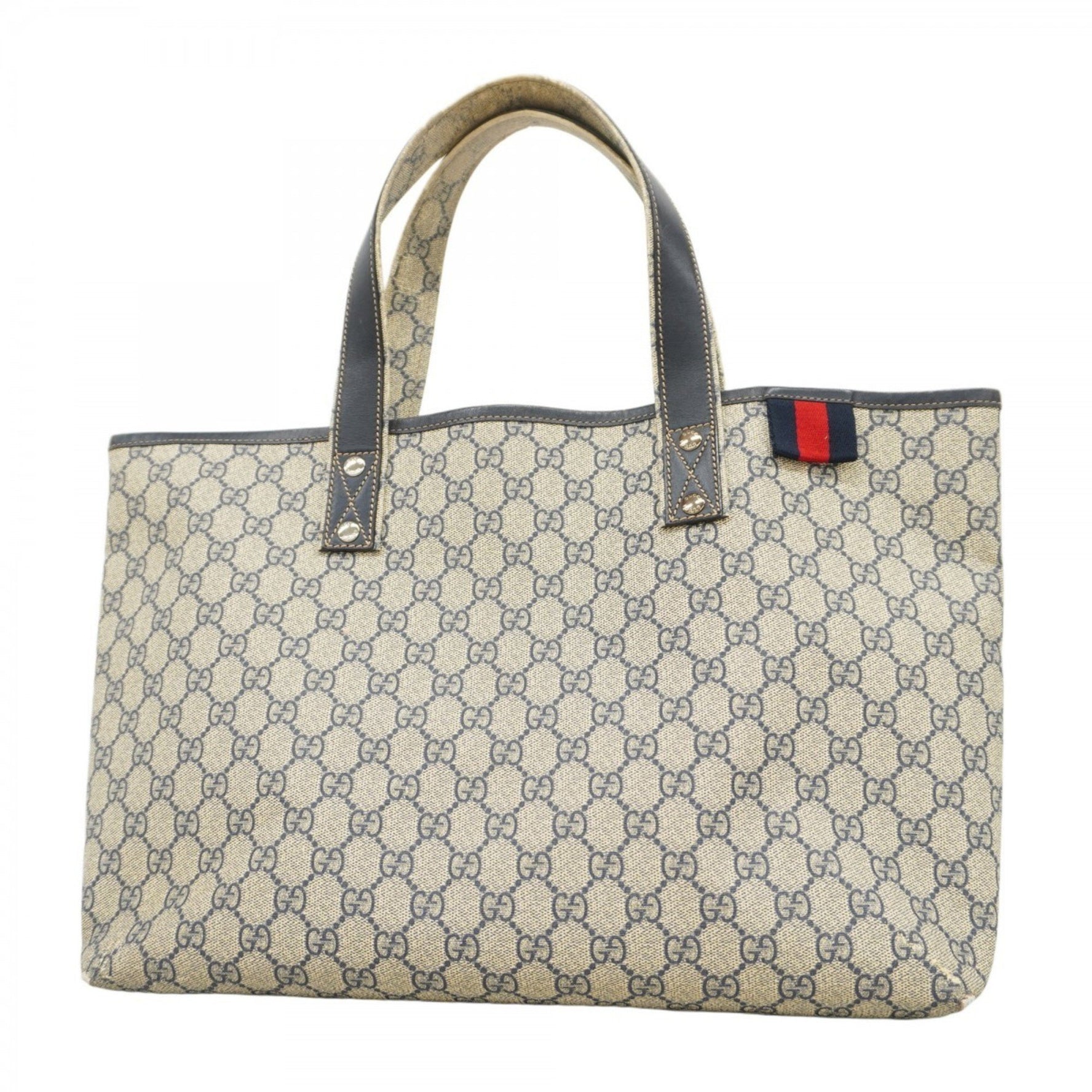 Gucci Tote Bag GG Supreme Sherry Line Beige Navy Women's