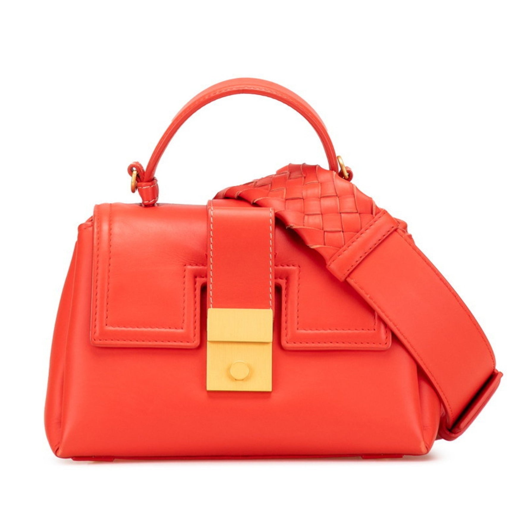Bottega Veneta Intrecciato Piazza Small Handbag/Shoulder Bag, Red and Orange Leather