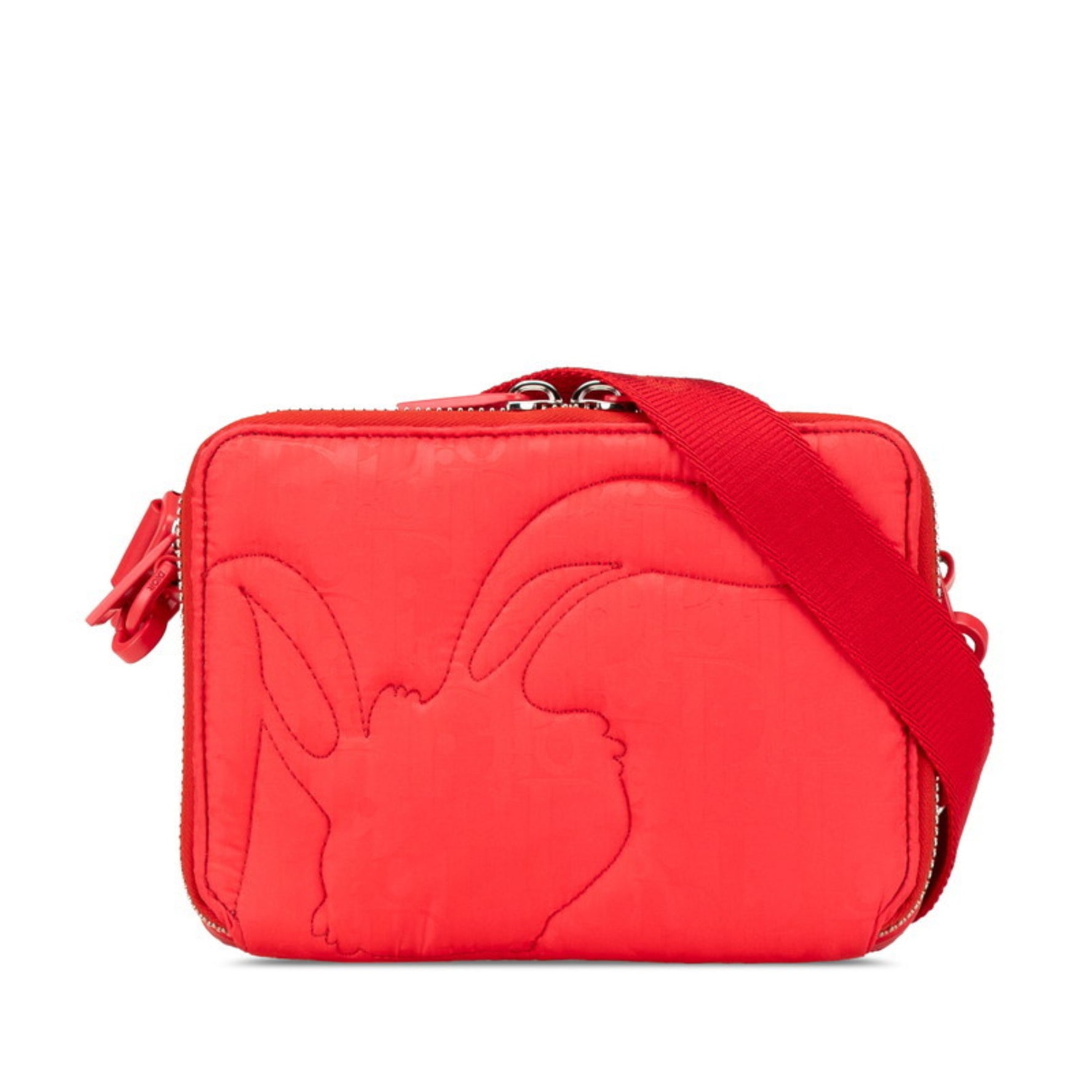Christian Dior Dior Trotter ERL Collaboration Mirage Quilted Rabbit Shoulder Bag Pouch Red Nylon Leather