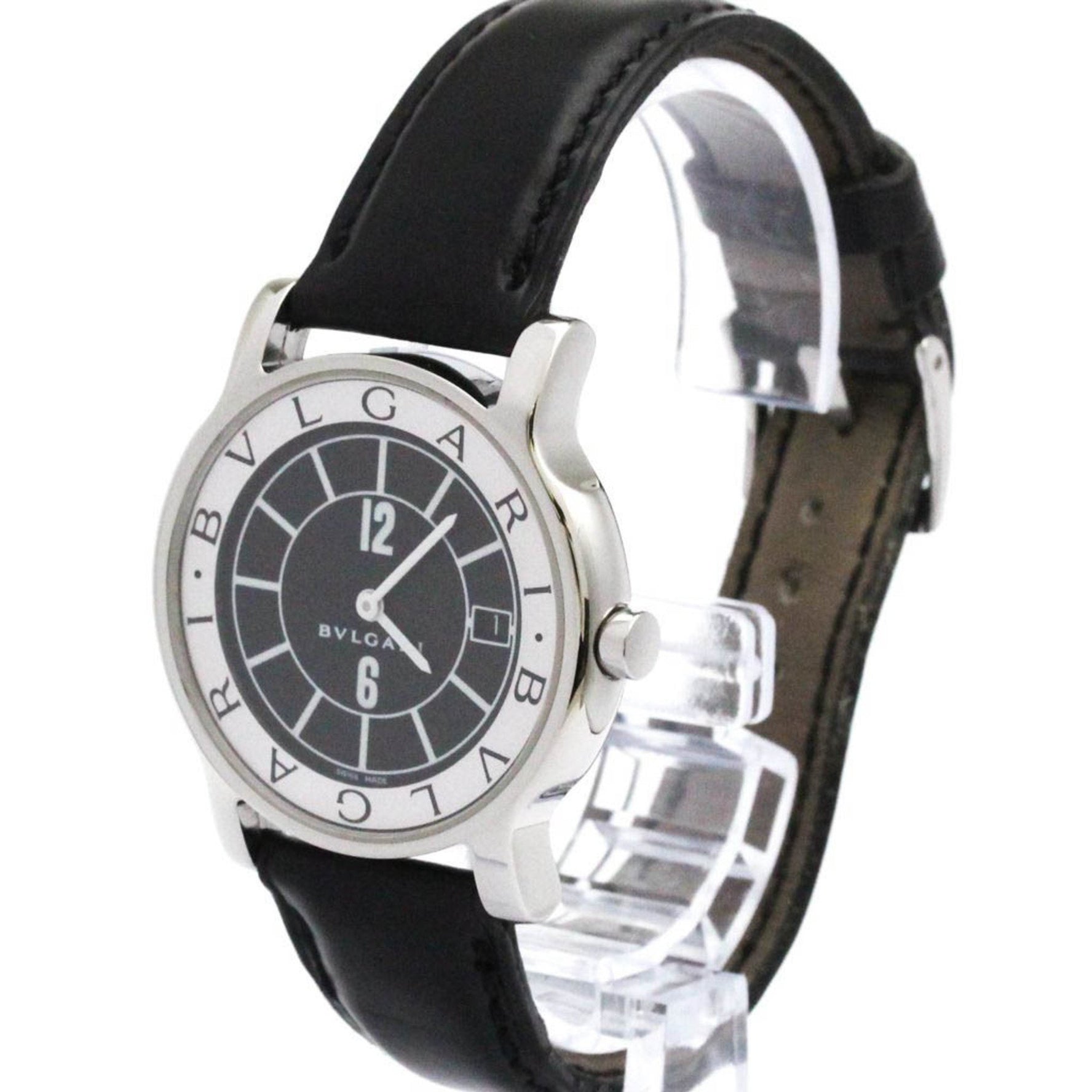 BVLGARI Solotempo Steel Leather Quartz Watch Polished