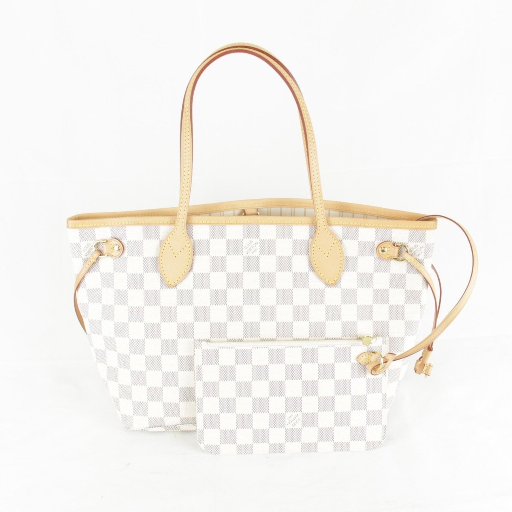 Louis Vuitton Neverfull PM Tote Bag in Damier Azur Canvas with Pouch and Bag