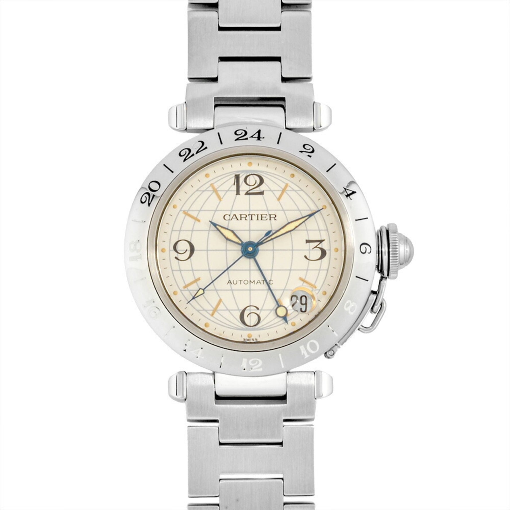 Cartier Pasha C Meridian GMT Automatic Watch, Silver Dial, Stainless Steel, 2377