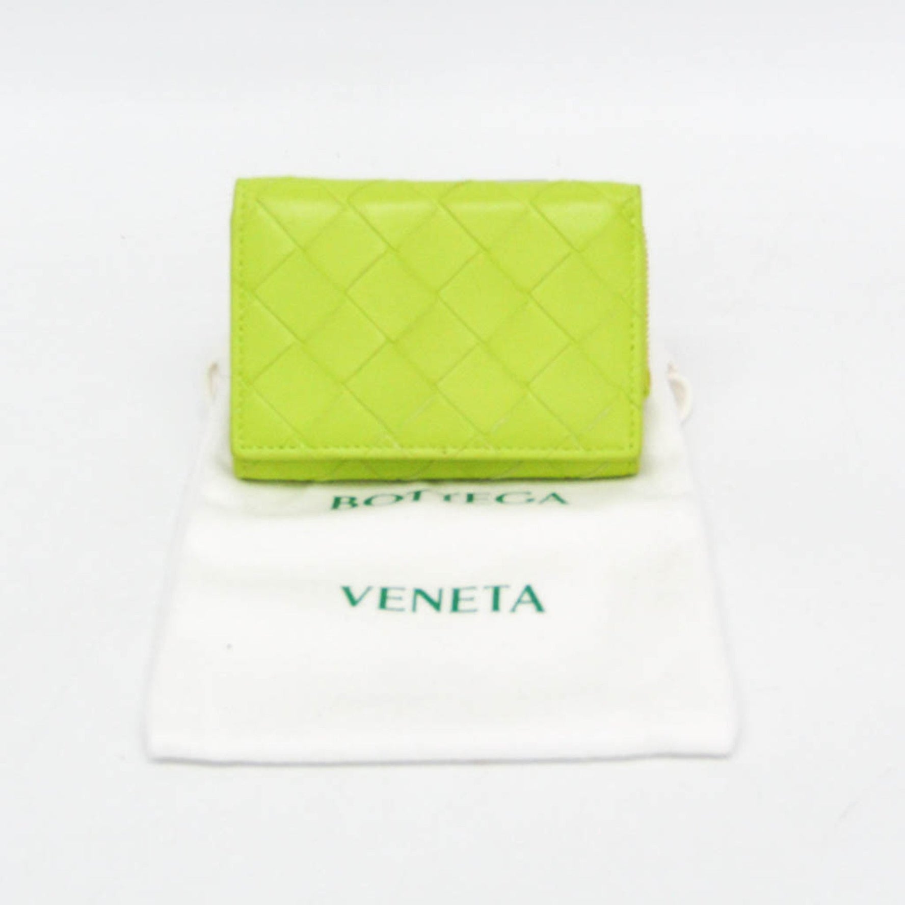 Bottega Veneta Intrecciato Compact Wallet Men,Women Leather Wallet (tri-fold) Fluorescent Yellow