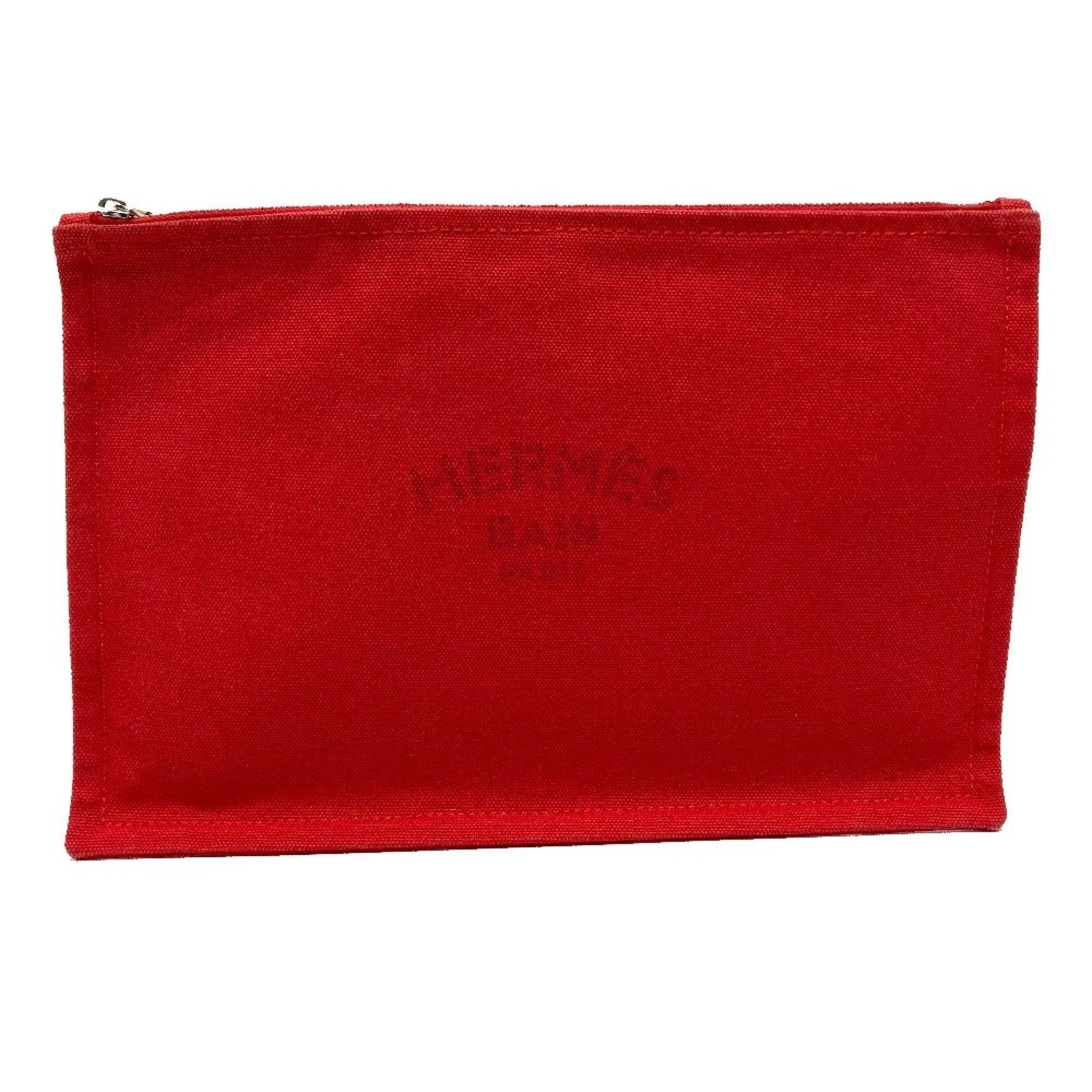 HERMES Yachting GM Flat Zip Multi Pouch, Cotton, Red