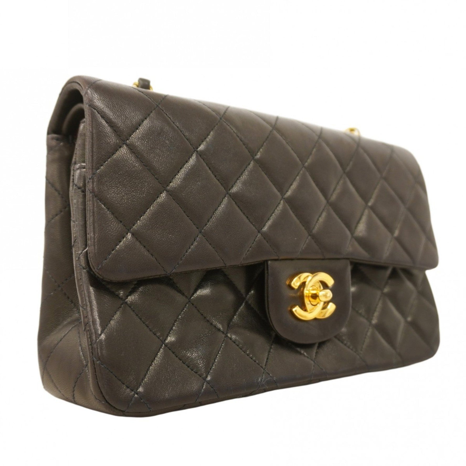 Chanel Matelasse Shoulder Bag with Double Flap and Chain, Lambskin, Black, Women's