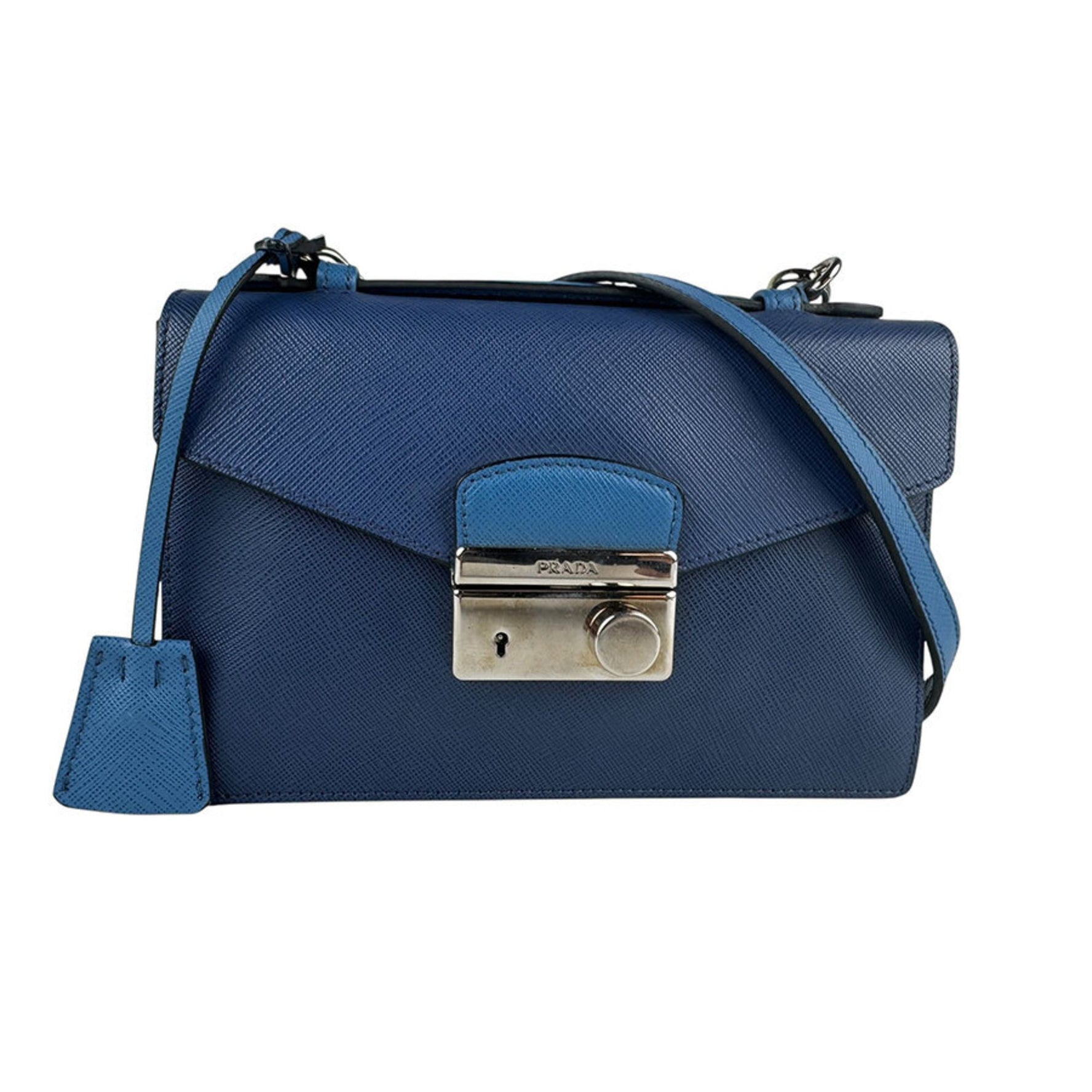 Prada Shoulder Bag Leather Navy x Blue