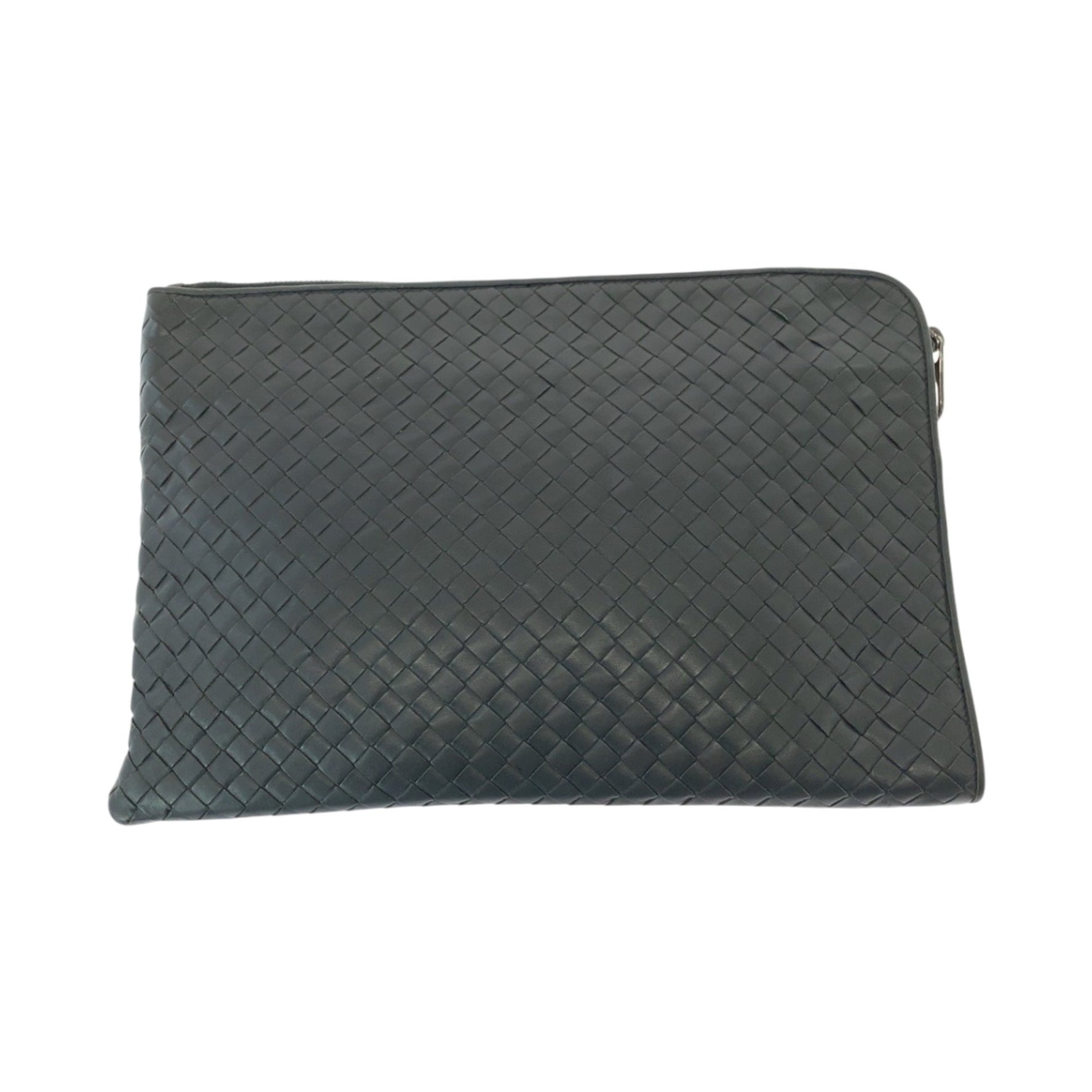 BOTTEGA VENETA Intrecciato Leather Clutch Bag with Silver Hardware