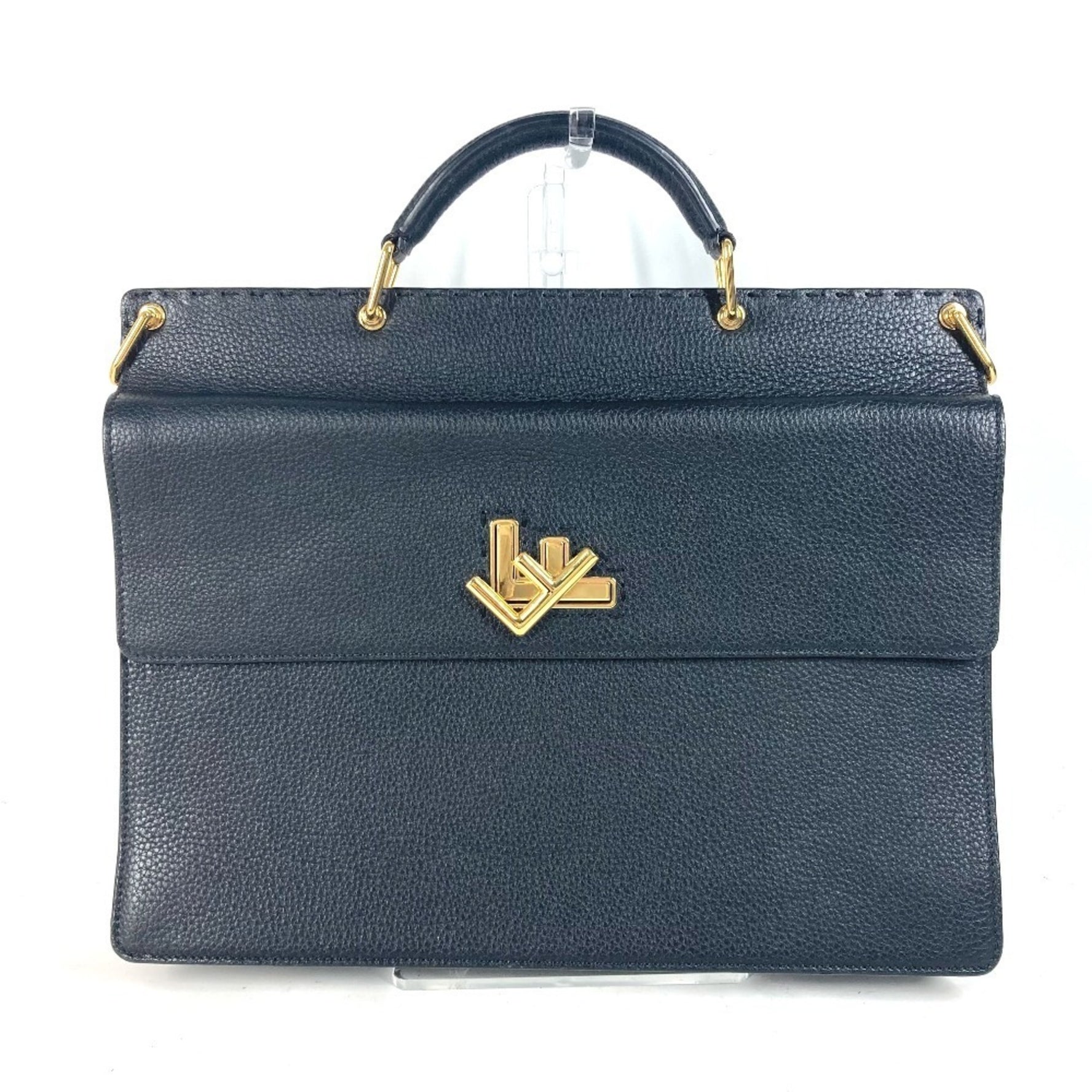 FENDI Bag Handbag Tote Briefcase Double Face Selleria FF Turnlock Laptop Business Leather Men's