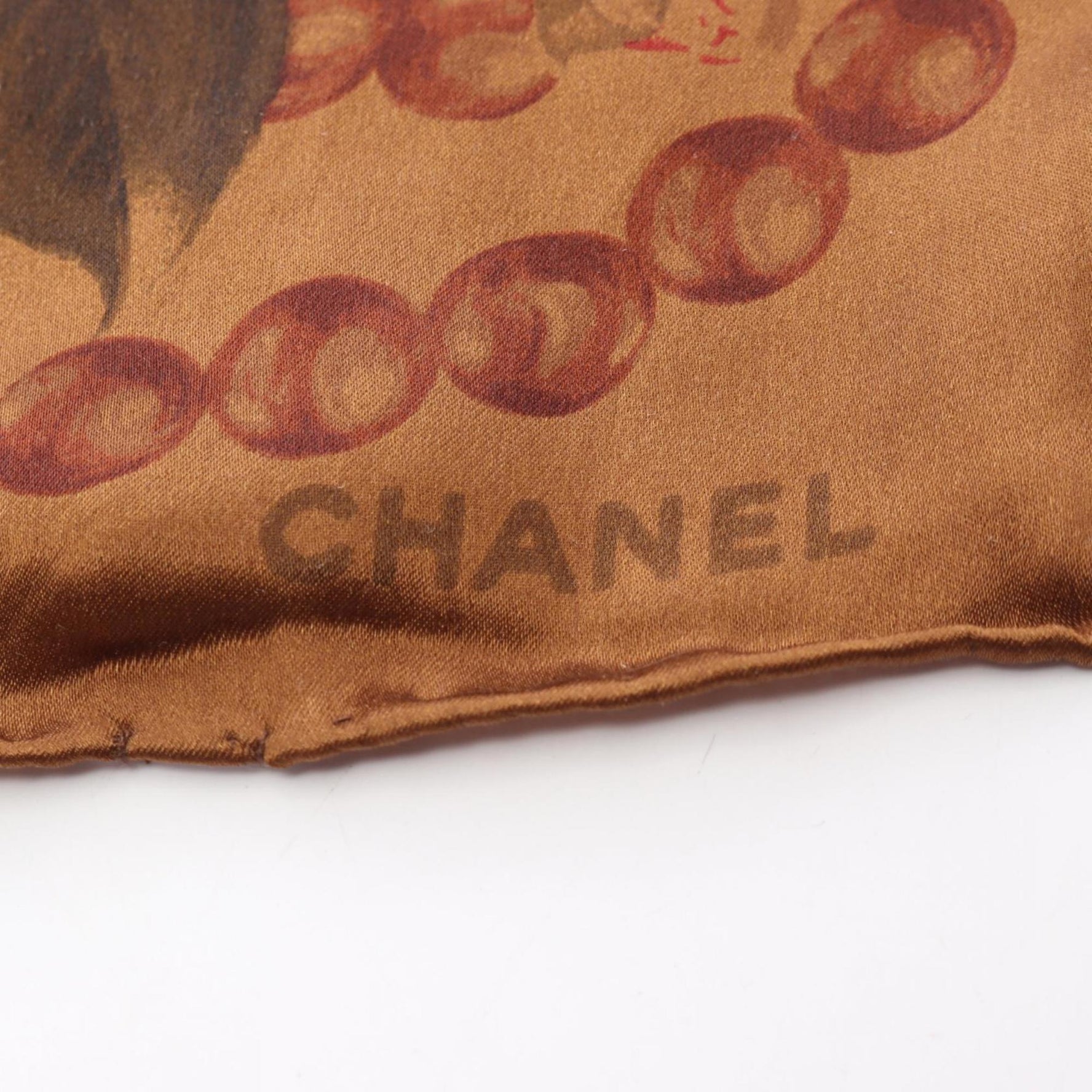 CHANEL Silk Scarf Brown Multicolor