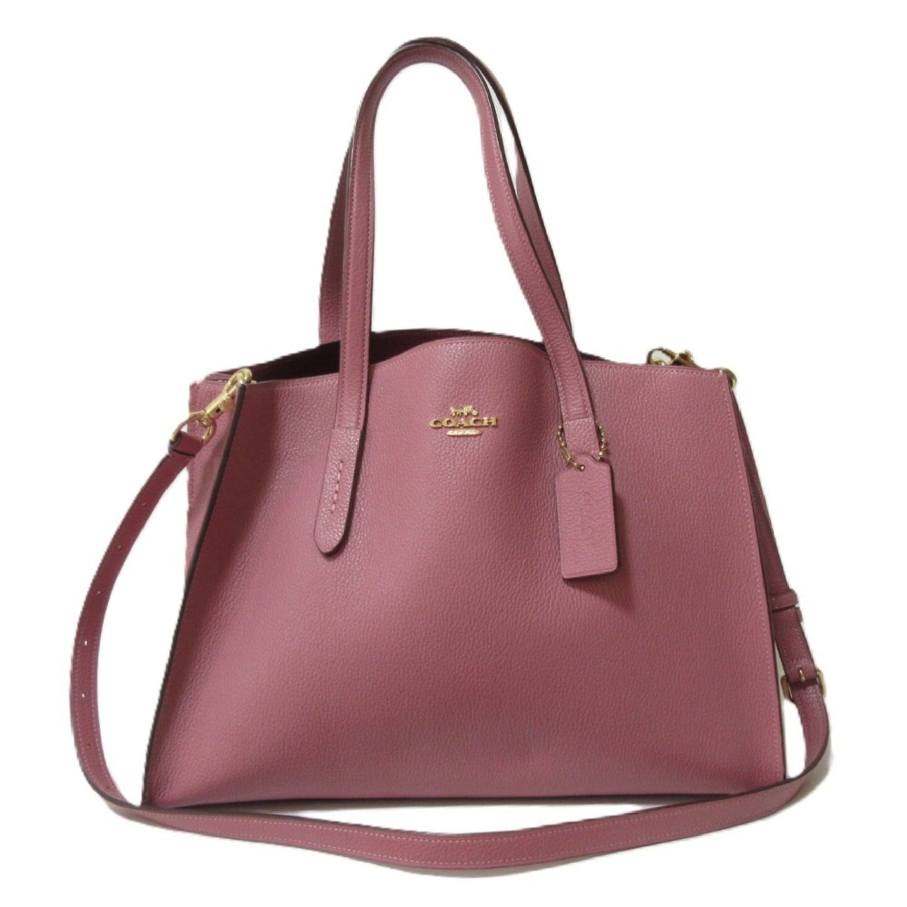 COACH Charlie Carryall Leather Handbag/Tote/Shoulder Bag with Metal Logo, Pink Purple