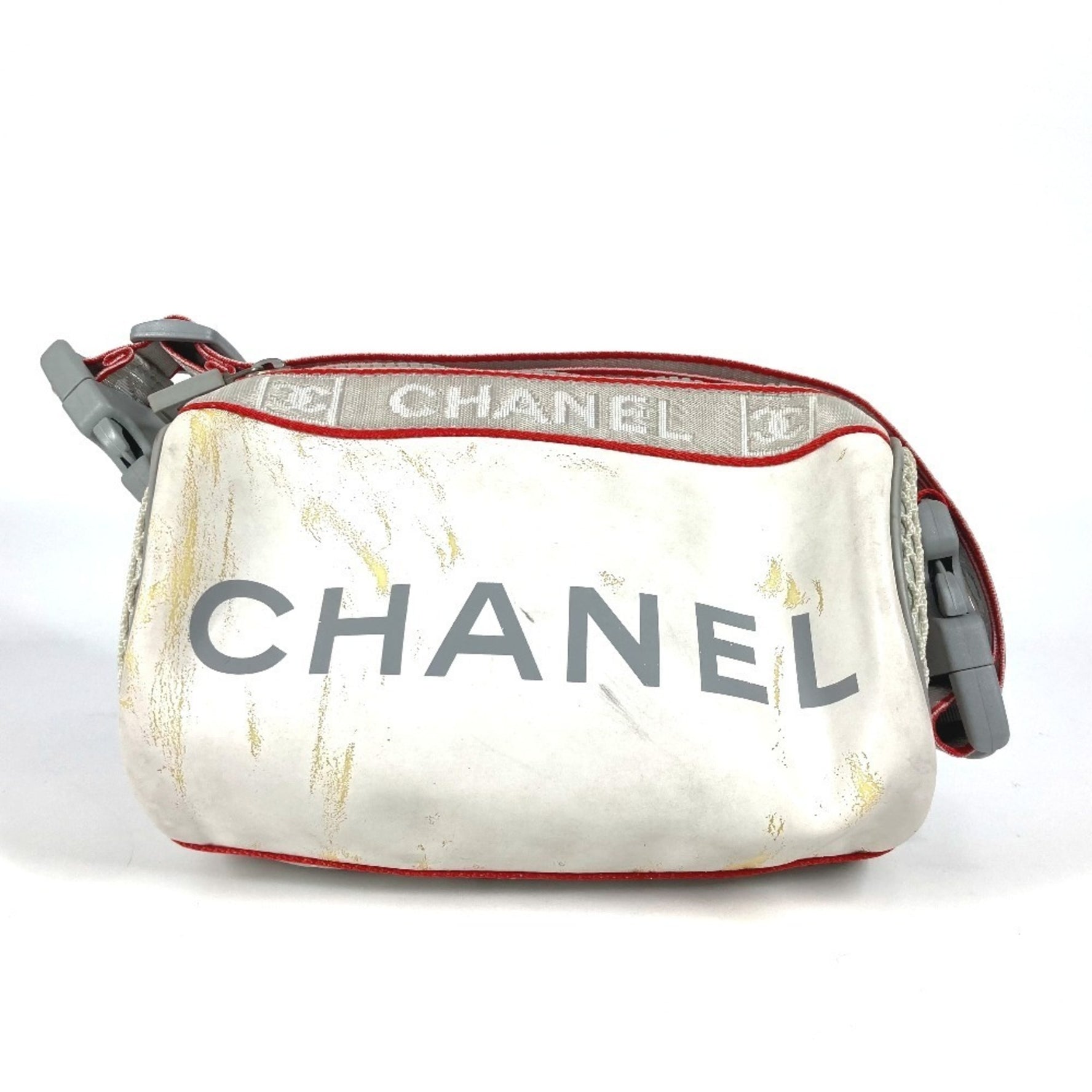 CHANEL Sport Logo Mini Bag, Cylindrical, Shoulder Pouch, Nylon, White