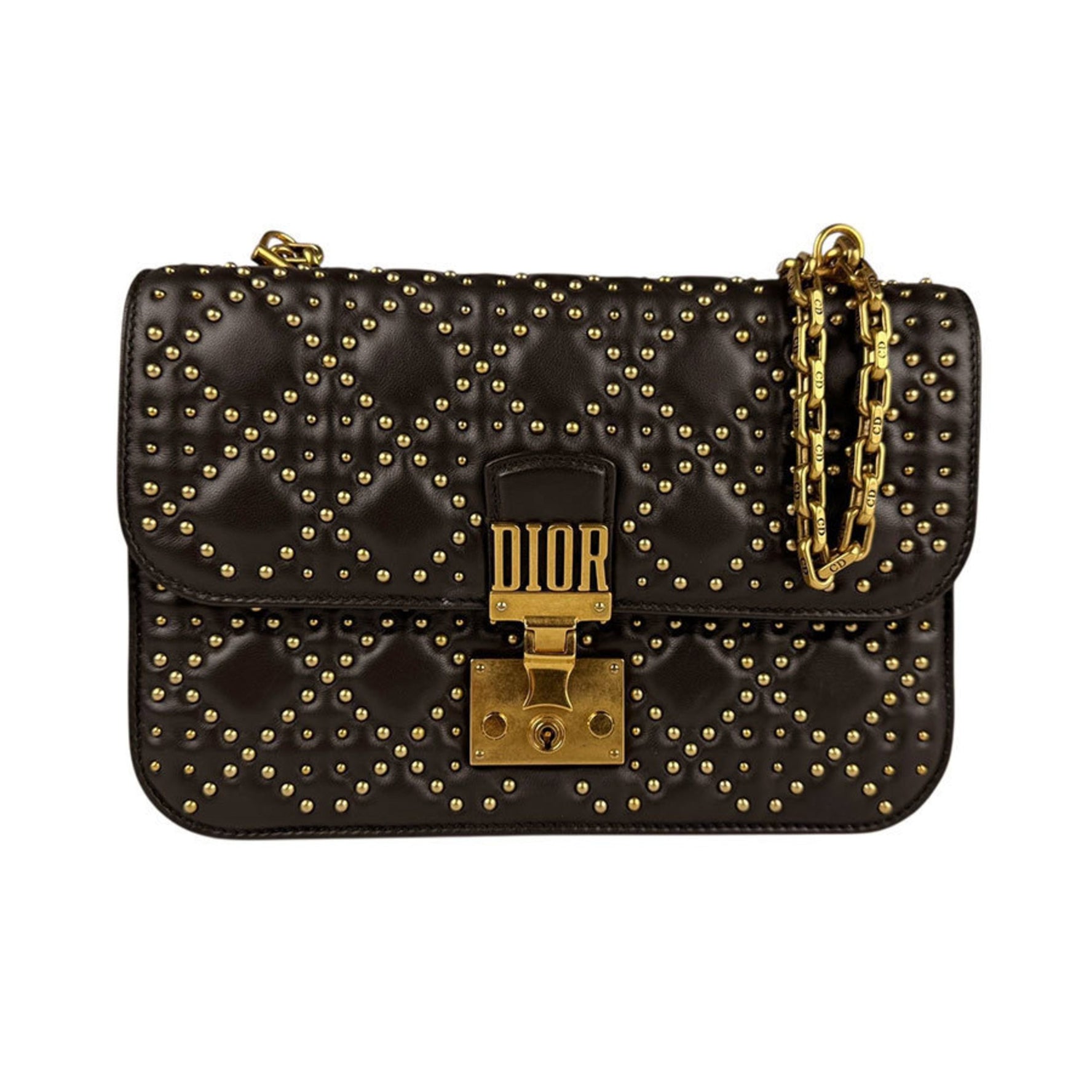 Christian Dior Shoulder Bag Lambskin Khaki Brown