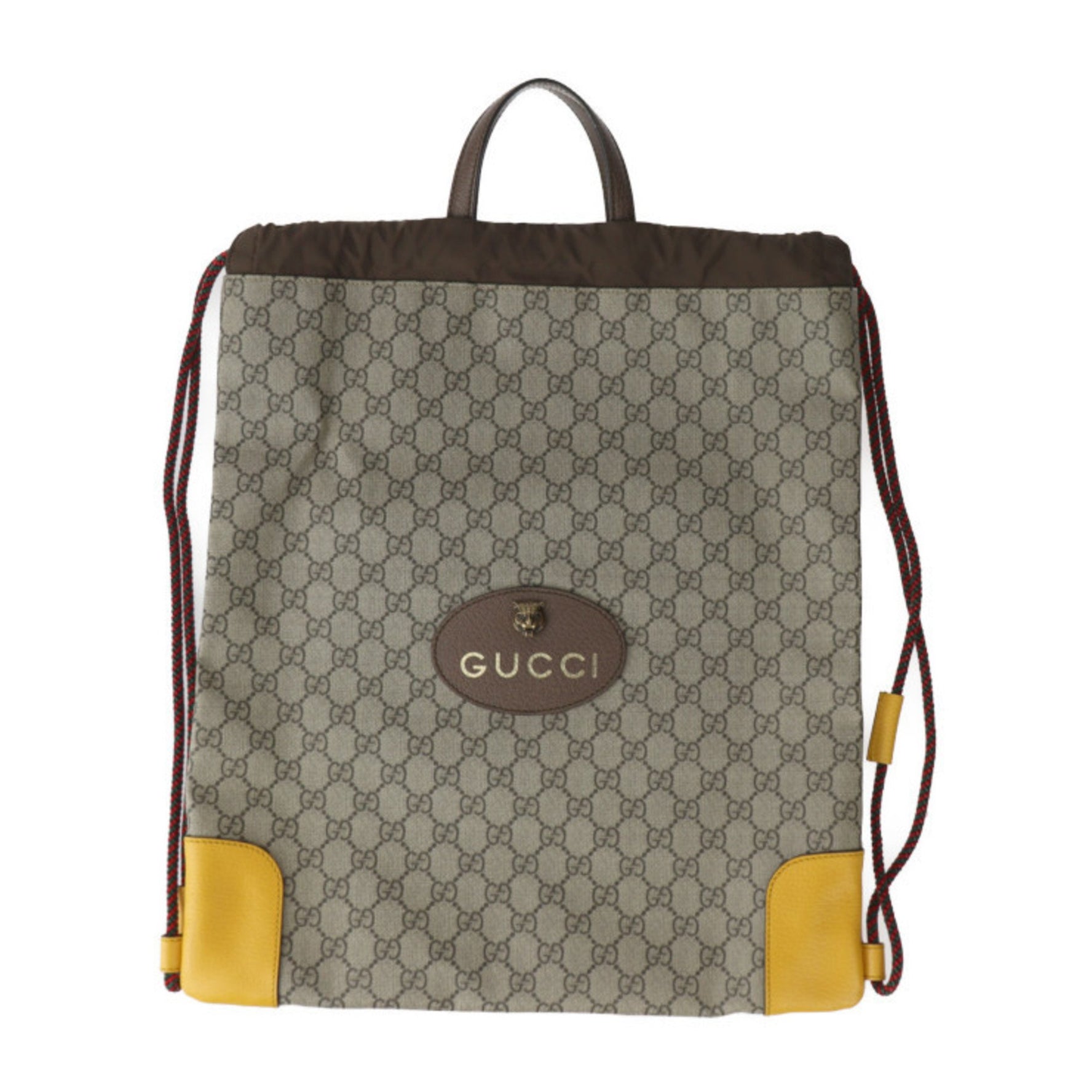 GUCCI Drawstring Backpack GG Supreme Angry Cat Backpack/Daypack Leather Beige Yellow Brown Head Tiger