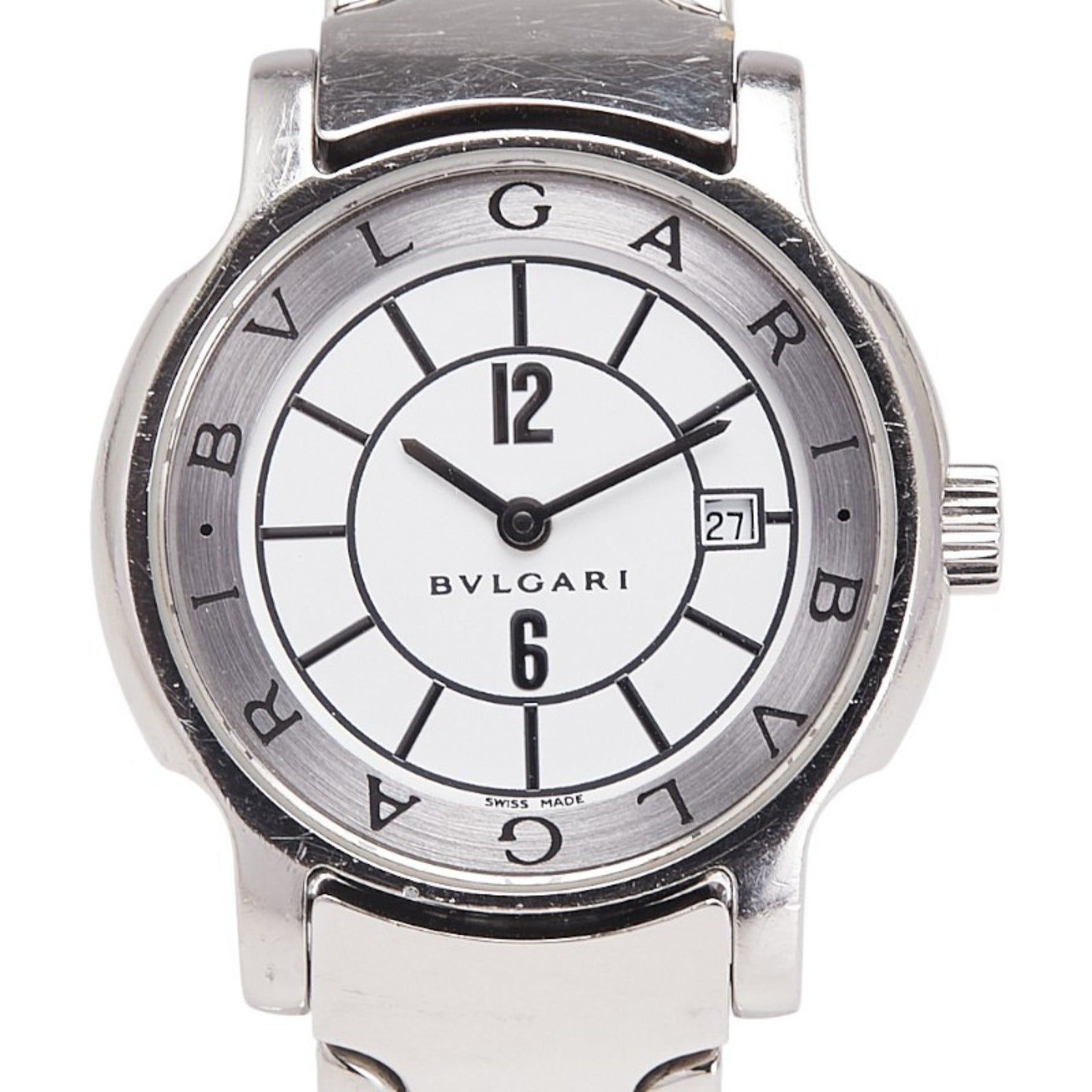 Bvlgari Solotempo Date Watch Quartz White Dial Stainless Steel