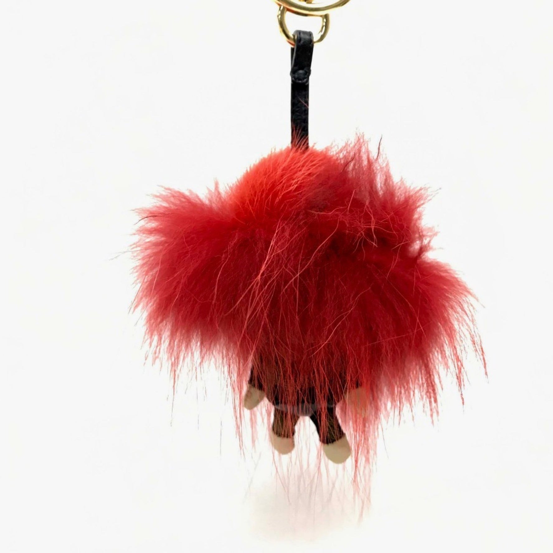 FENDI Real Fur Monster FF Pattern Key Ring with Beads, Red and Brown
