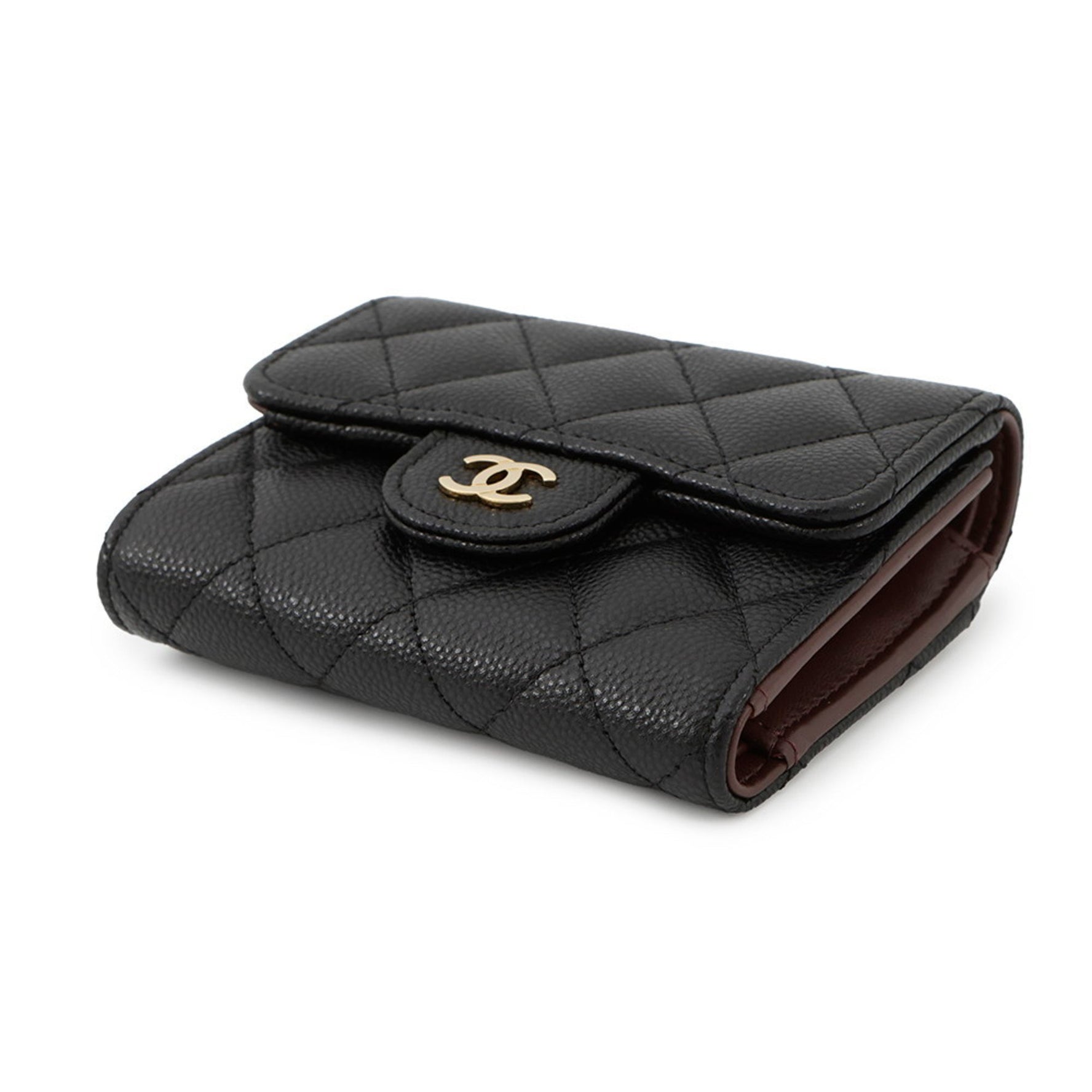 Chanel Matelasse Coco Mark Classic Small Flap Wallet in Caviar Leather