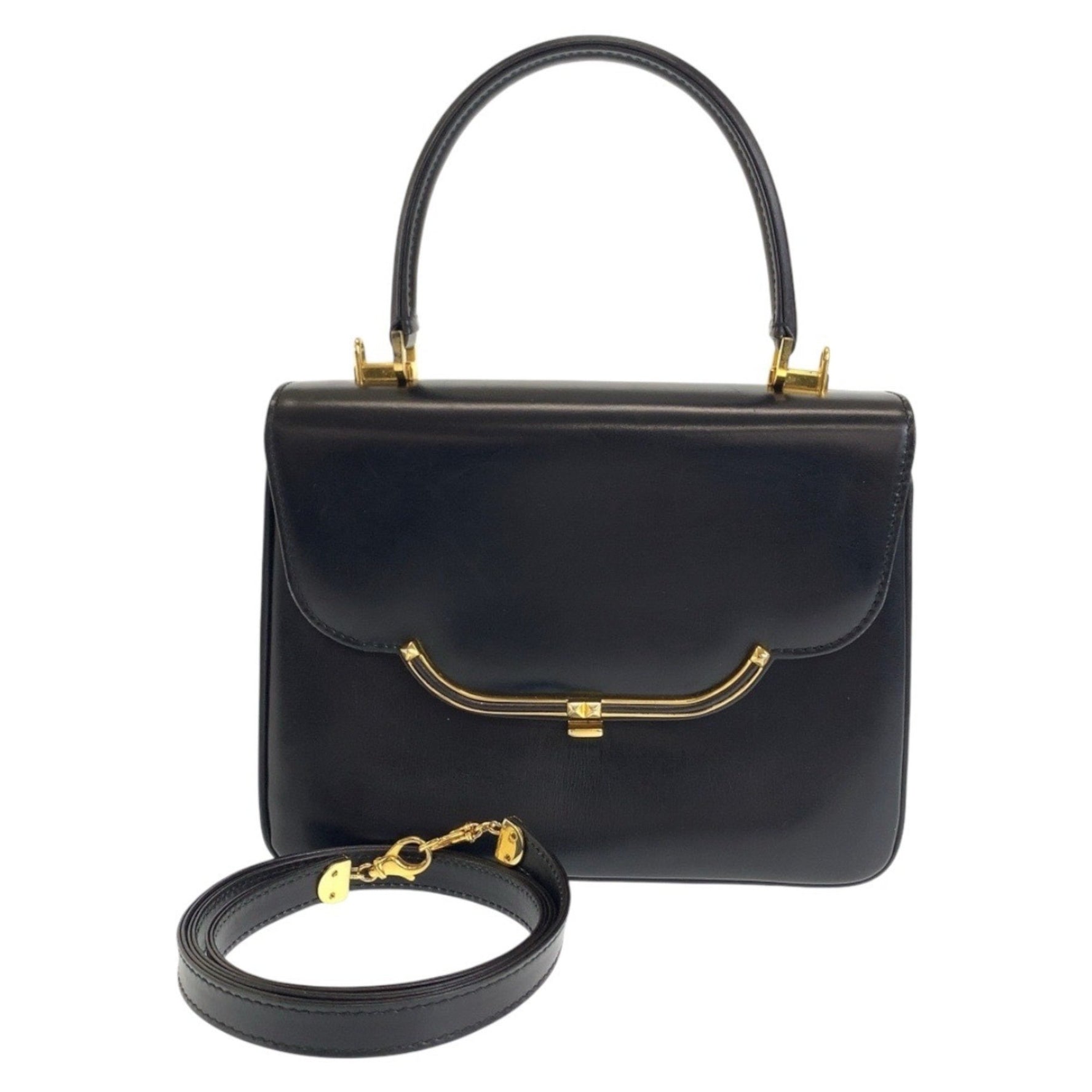 BALLY Vintage Black Gold Hardware Leather Handbag Shoulder Bag 2way Women's