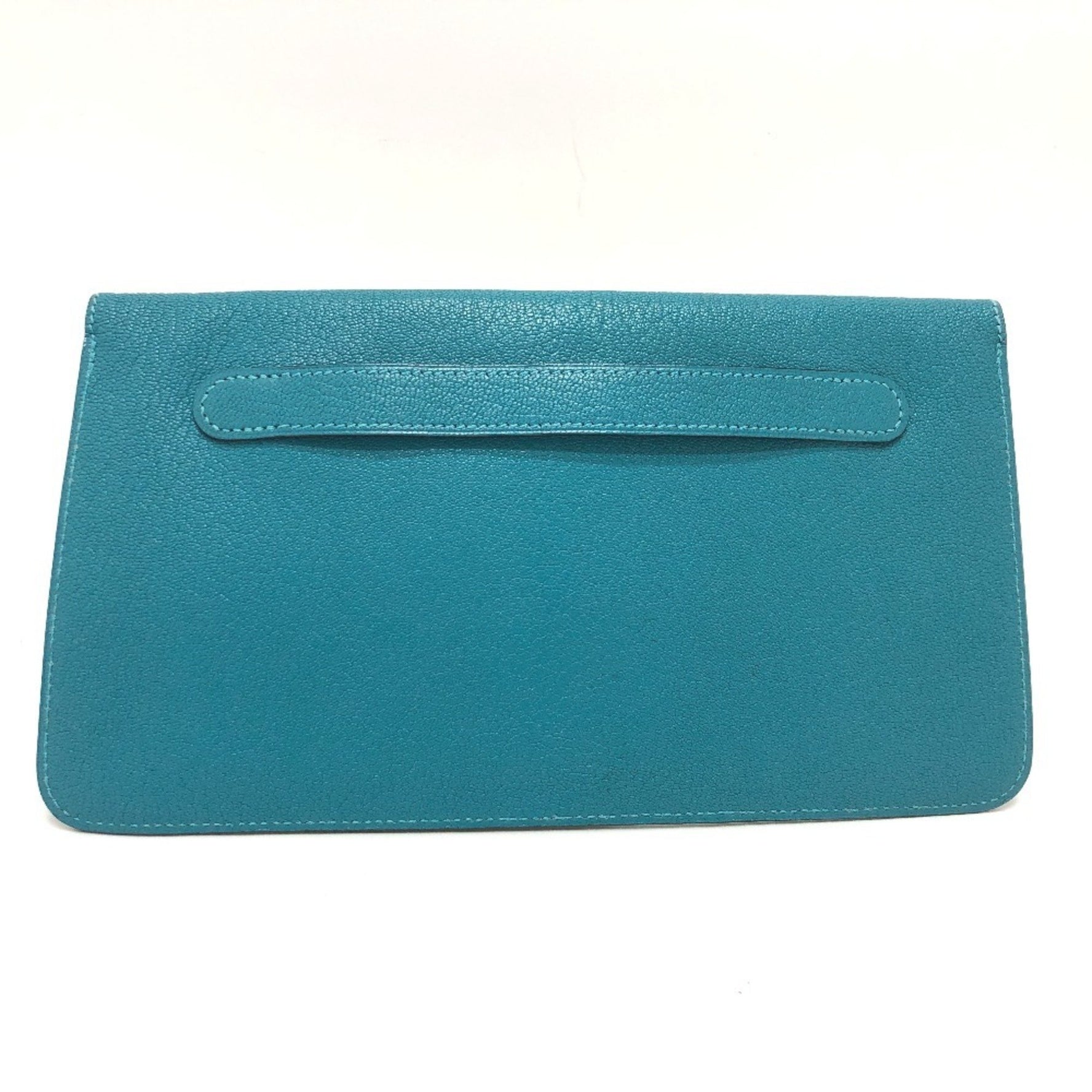 HERMES Chevre Mysore Clutch Bag with Stopper, Chaine d'Ancre Flat Second Bag, Pouch, Blue Jean
