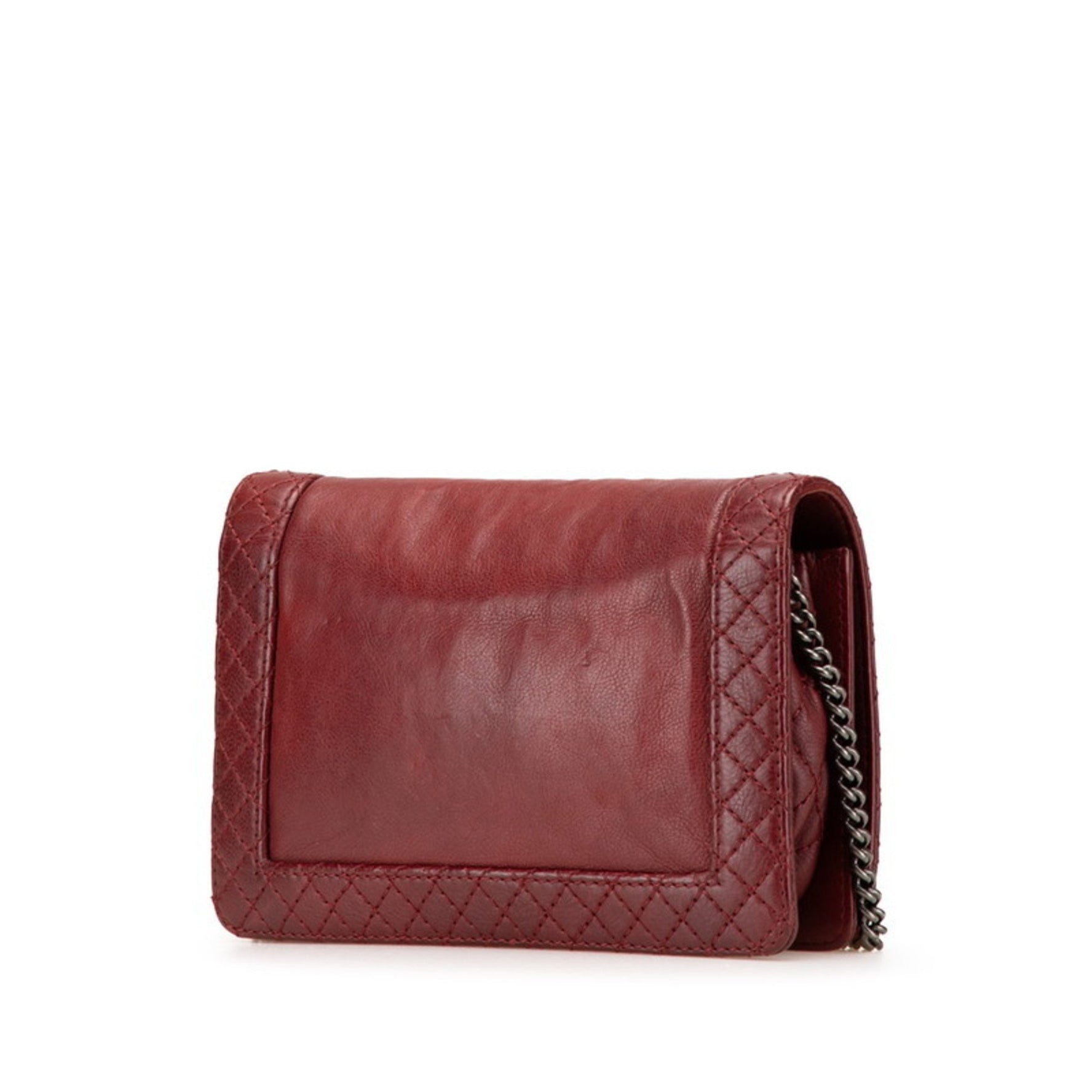 CHANEL Boy Chanel Coco Mark Chain Shoulder Bag in Wine Red and Bordeaux Lambskin for Women