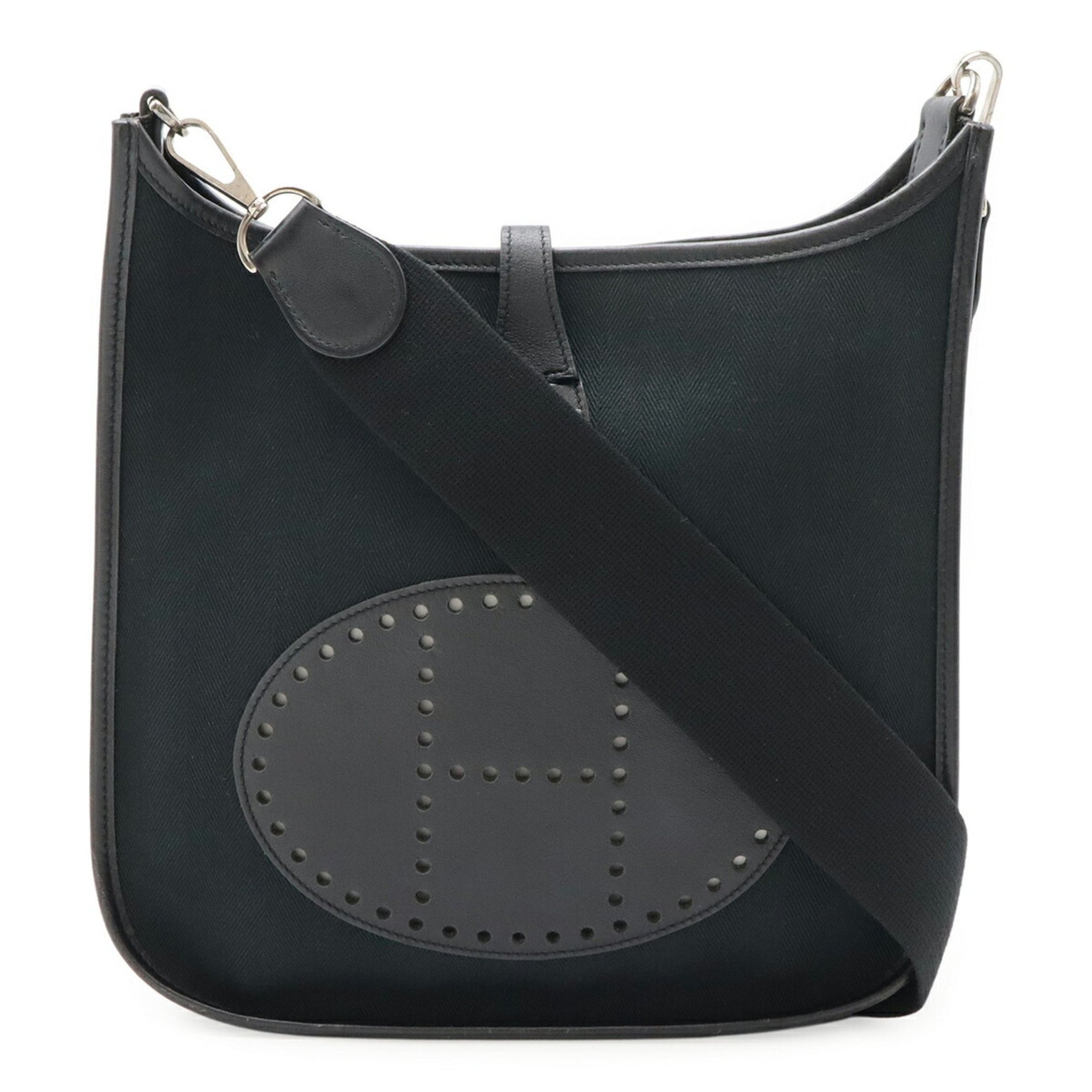 HERMES Evelyn II 2 PM Shoulder Bag in Toile H Leather (Black) with J Stamp